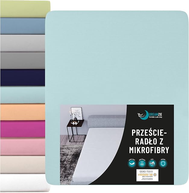 Dreamzie prześcieradło z gumką na materac 80 x 190/200 cm, 100% poliestrowa mikrofibra, turkusowoniebieskie, certyfikat Oeko Tex, bez substancji chemicznych, miękki efekt skórki brzoskwini