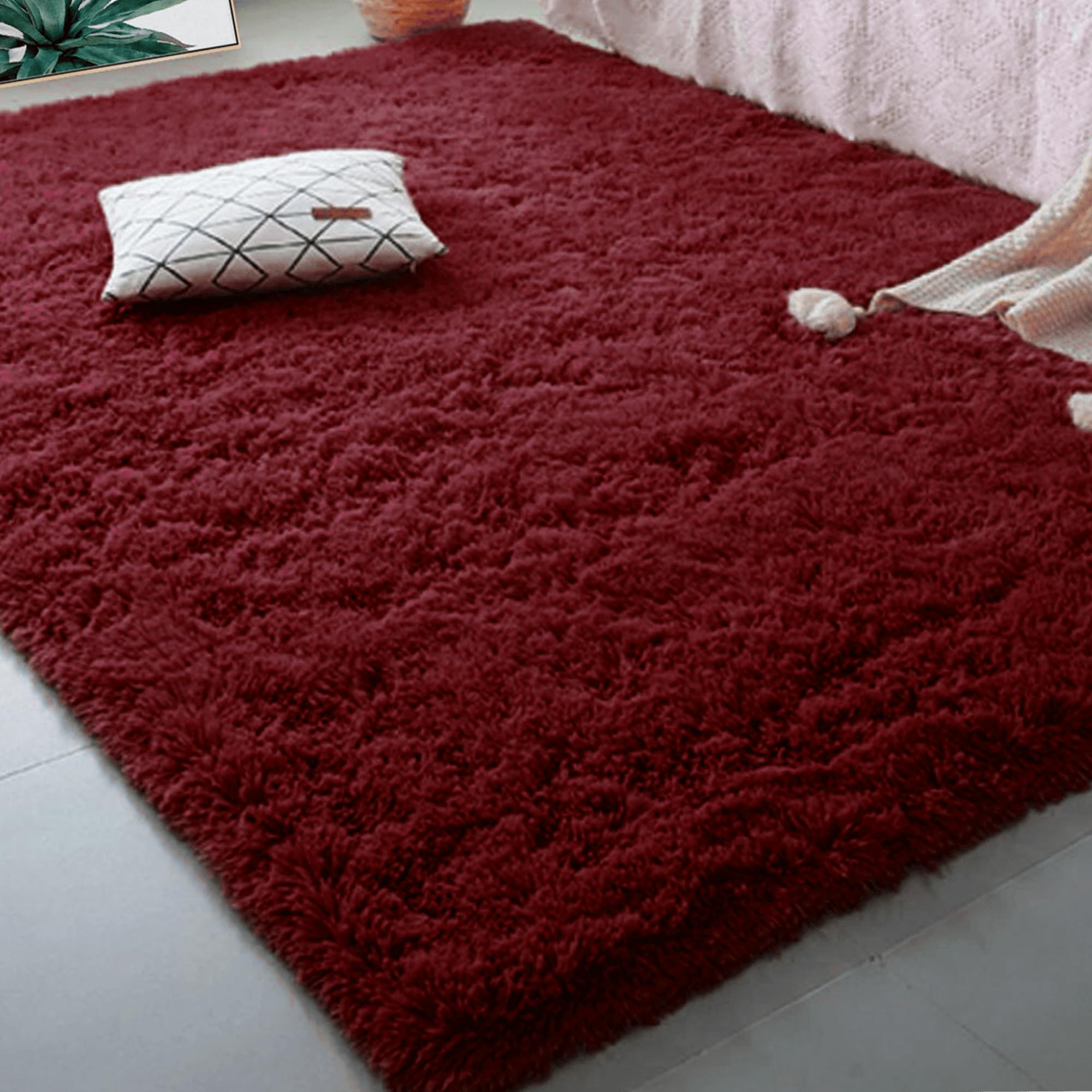 Tapis chambre antidérapant 290 x 320 cm fini les glissades grand tapis moderne vin rouge