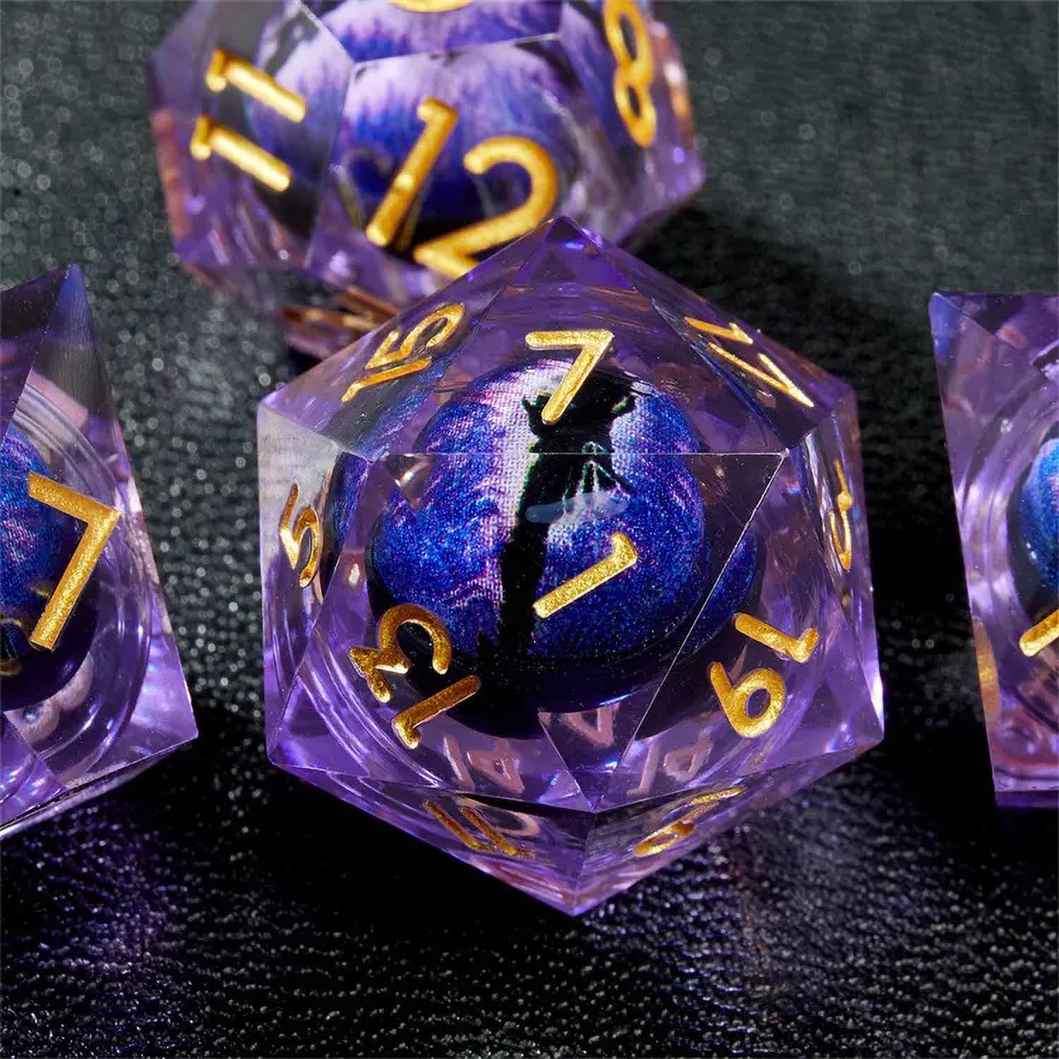 DND - Set di 7 dadi Liquid Core Sharp Edge Dragon Eye con guscio stampato 3D, per dungeons and Dragon Table Game