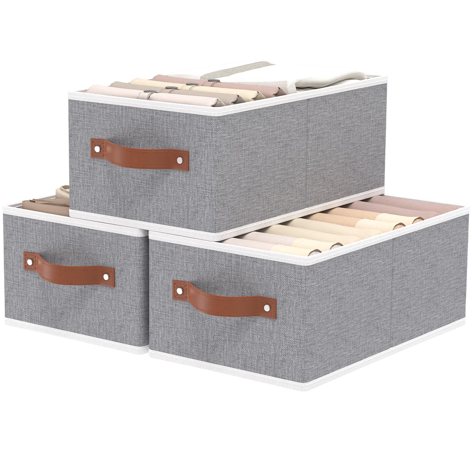 Cajas de almacenamiento en forma de cubo, contenedores plegables para dormitorios, salas de estar, estantes, cestas con asas, organizador de armario de tela, gris, 16.1 x 6.5 x 9.8 pulgadas,