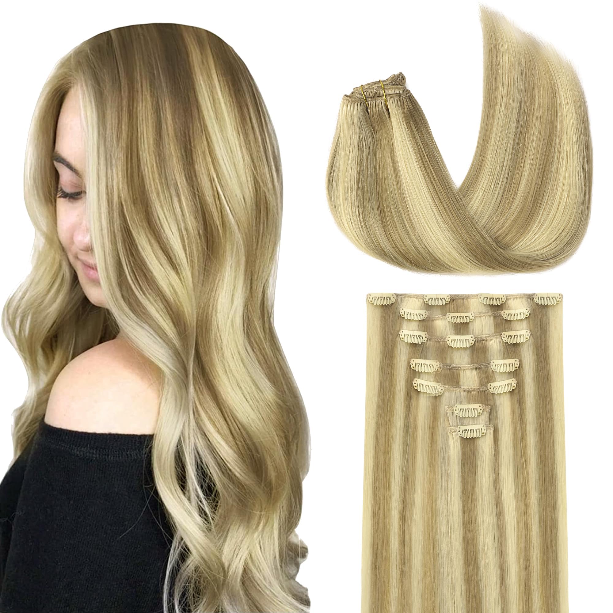GOO GOO Clip in Hair Extensions Human Hair, 22inch 120g 7Pcs, #1B Natural black, Hair extensions for women, Human Hair Extensions Clip in — view 80