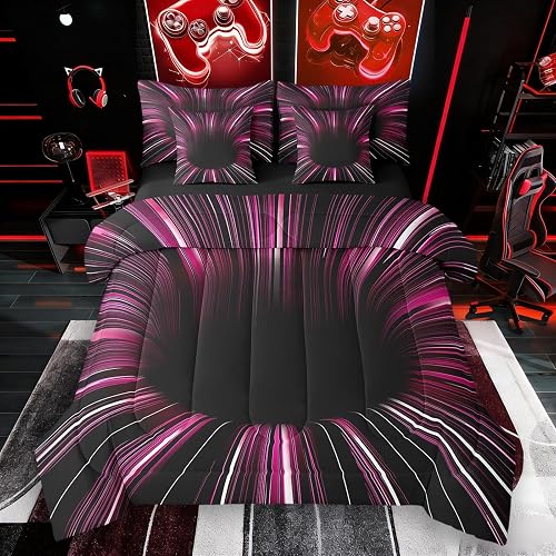 Black Light Magenta Bed in a Bag King Size Comforter Set 7 P