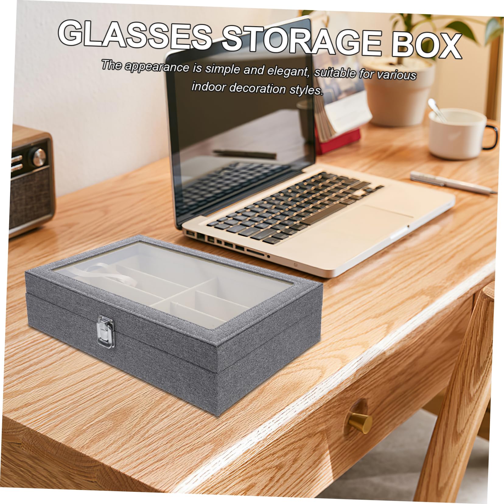 GLEAVI Caja para Guardar Gafas de Sol Tapa Transparente Organizador de Gafas de Sol de Compartimentos Estuche de Almacenamiento