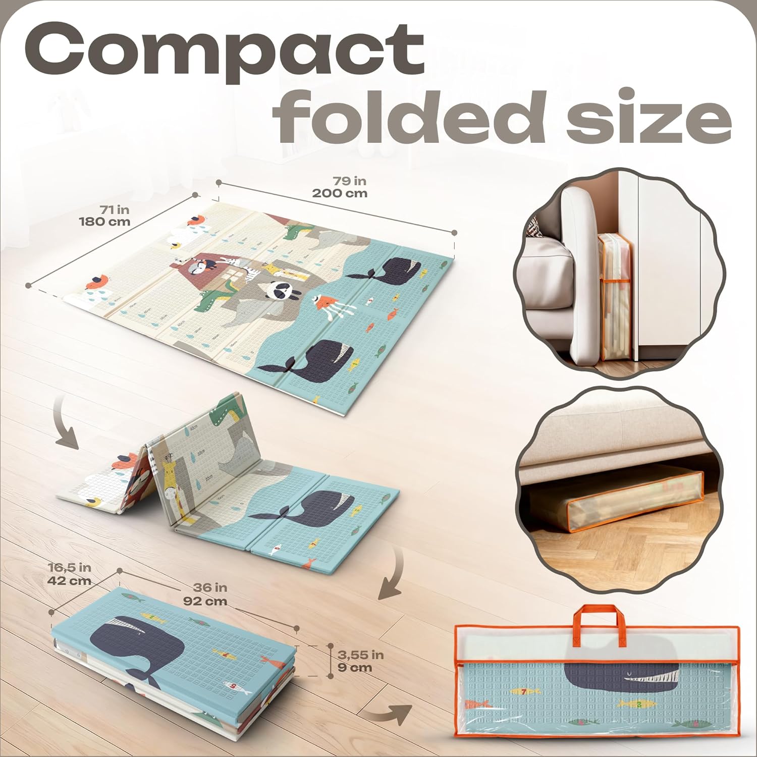 Baby Play Mat 59 x 71 Inch, Extra Large Foldable Play Mats for Babies and Toddlers, Foam Play Mat for Floor Travel Bag