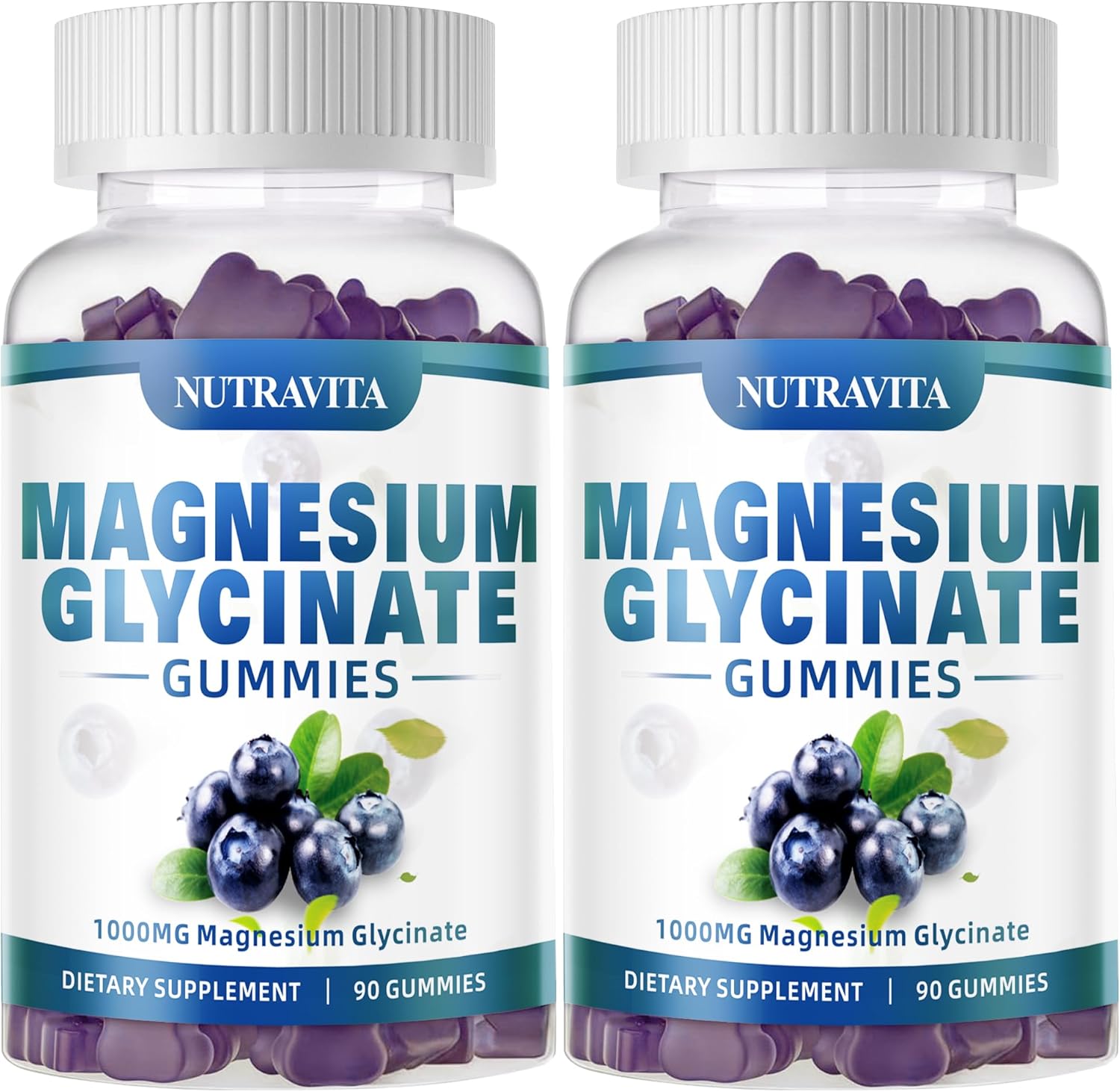 (Exp:09/2026)Magnesium Glycinate Gummies 1000mg with Magnesium L-Threonate,Chelated Magnesium Potassium Complex Supplement with VitD, B6, CoQ10, Calcium,Supports for Memory, Calm, Mood - 180 Gummies Blueberry Blueberry 90 Count (Pack of 2)