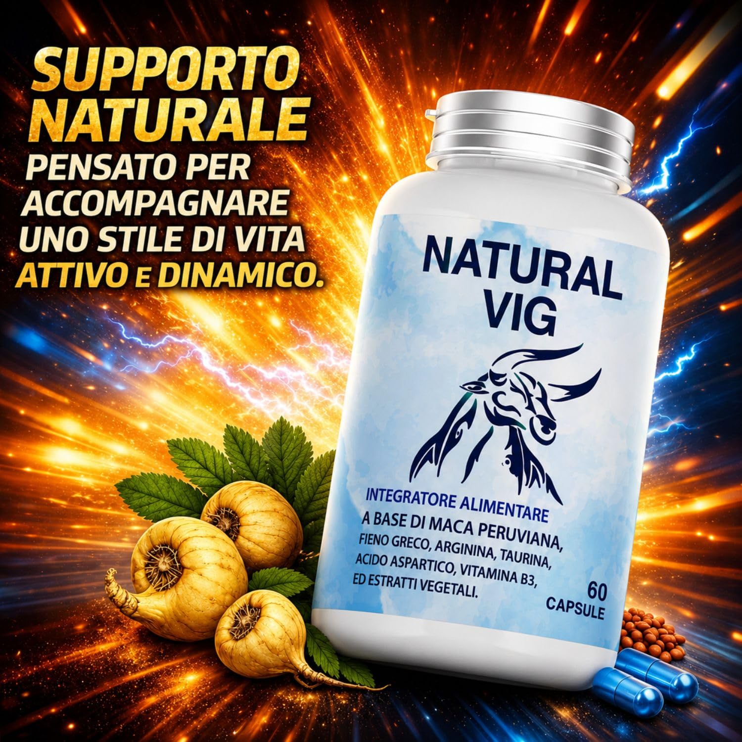 Integratore Vigore Maca Arginina, Uomo Integratore Fieno greco – Supporto a Energia, Vitalità e Tono Fisico Maschile, tono e Benessere – Formula Naturale