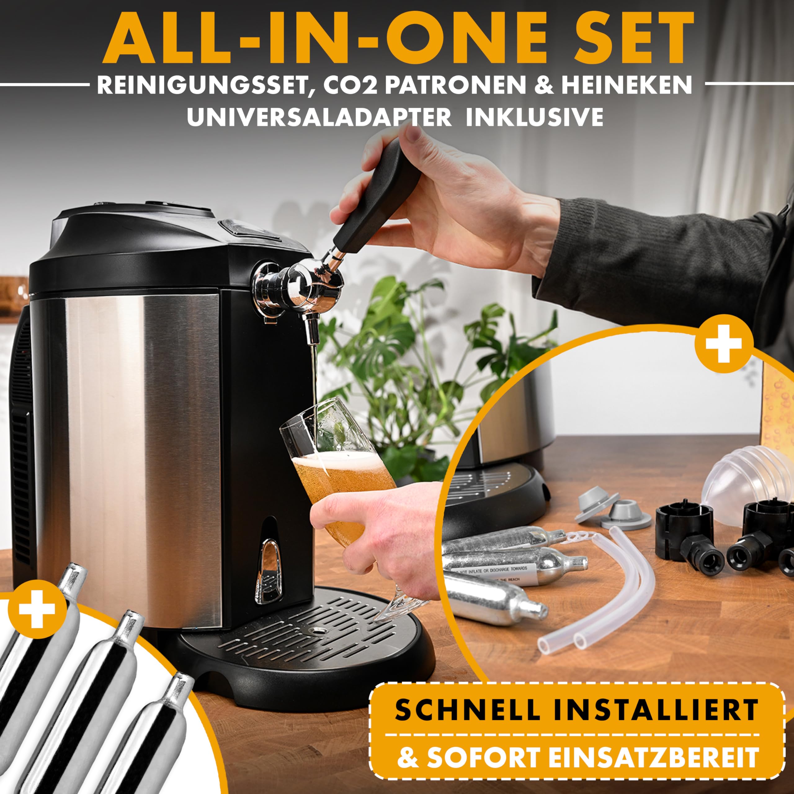 Clatronic Bierzapfanlage | handelsübliche Bierfässer | 5 Liter Bierzapfanlage | mit Kühlung von 2°C-12°C | Zapfanlage mit LED-Display | inkl. 3x CO2-Patronen | komfortable Temperaturreglung | BZ 3740