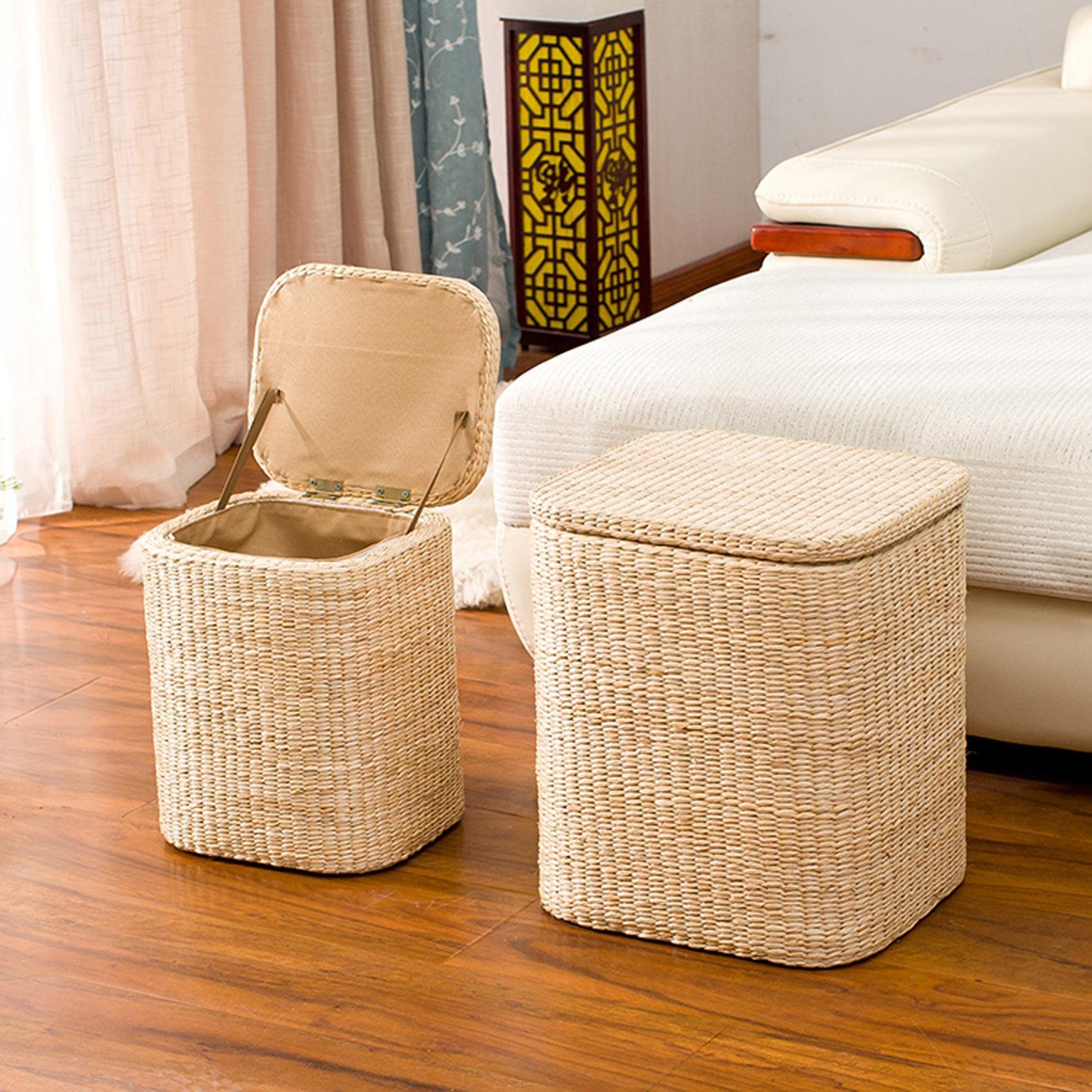 Tabouret en tissu de paille 32x27x38cm pour chambre et salon