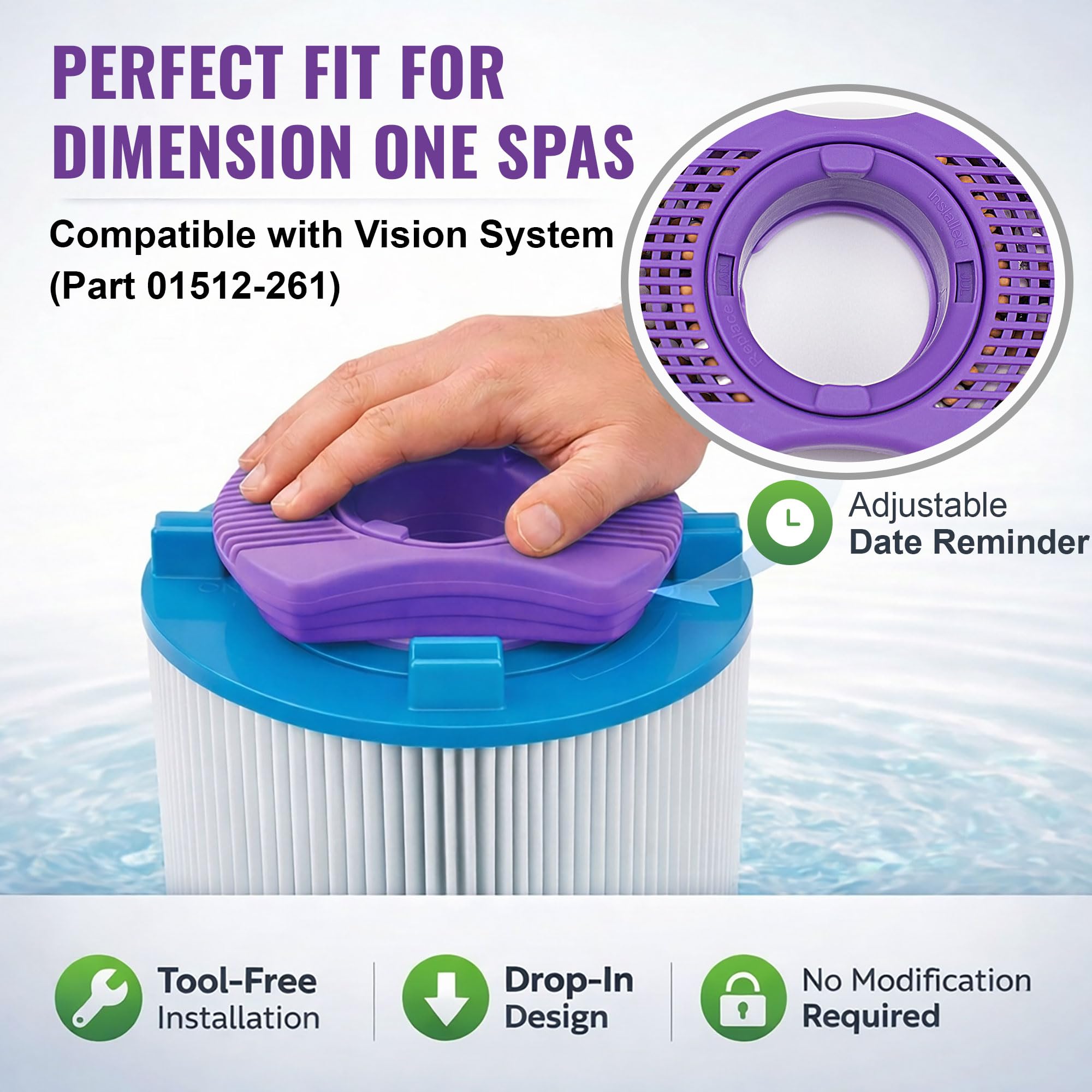 Lot de 2 cartouches minérales de rechange compatibles avec système Vision Spas Dimension One (partie 01512-261), 2 paquets de 1 an d'approvisionnement, filtration minérale en 4 étapes