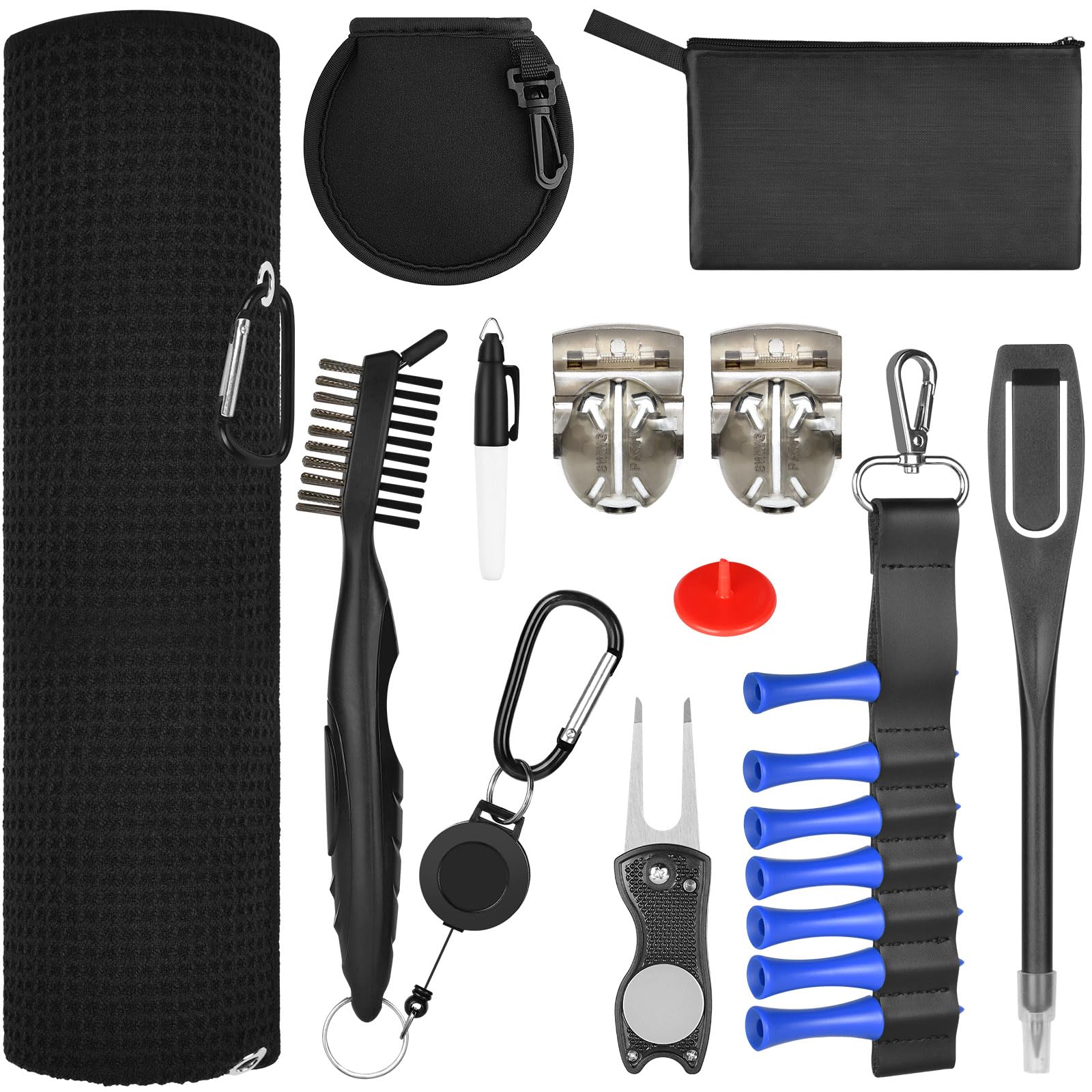 flintronic Golf Accessories, Golf Towel for Golf Bags with Clip Pitch Mark Repair Tool, Golf Club Cleaner