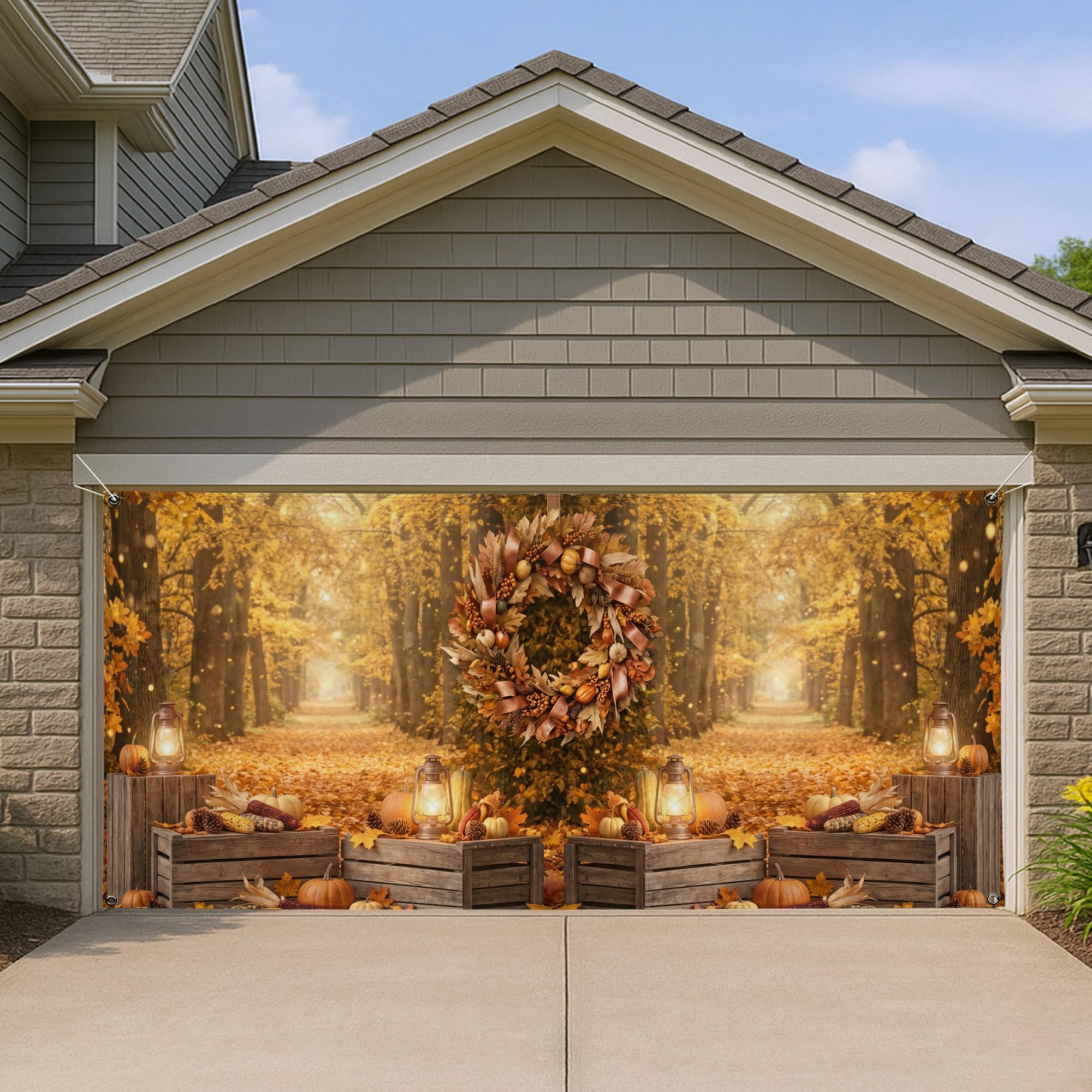 Décoration murale de garage et couronne festive en citrouilles rustiques pour toute la maison