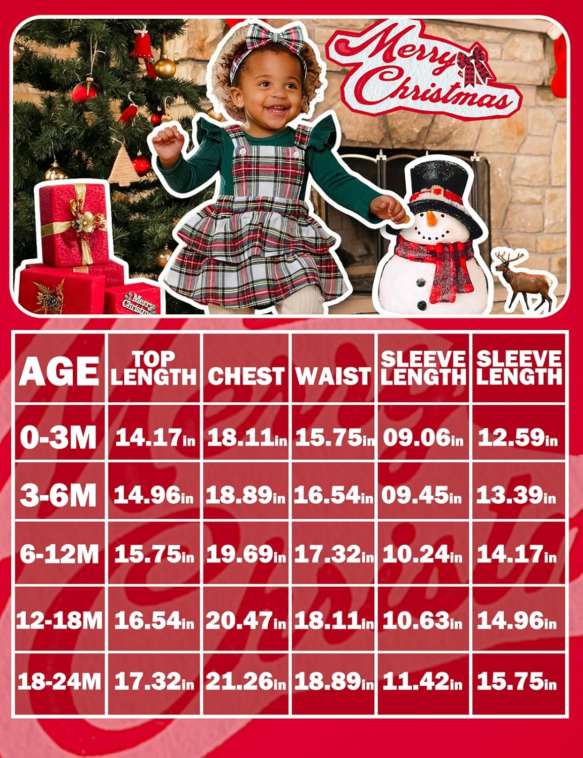 COSLAND Baby Girl Christmas Outfit Long Sleeve Romper Overall Skirt Dress 3Pcs Set, 0-24 Months - Image 8