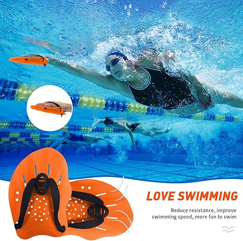 Miniatura 18 de Raquetas de natación con correas ajustables – Paletas de mano para natación de regazo, equipo para mujeres, hombres y niños (1 par)