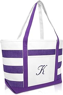 DALIX Monogrammed Beach Bag and Totes for Women Personalized Gifts Purple K