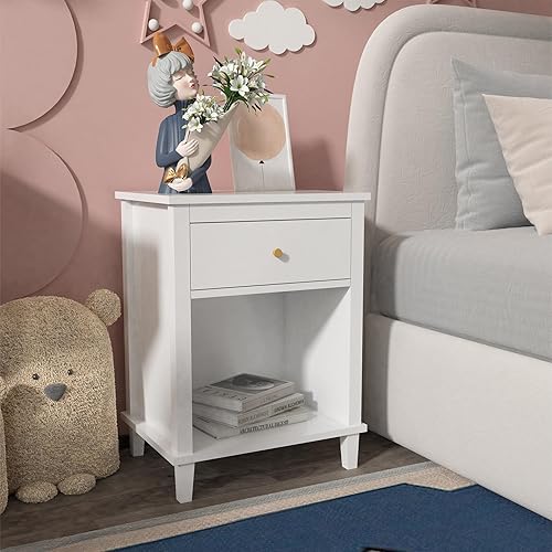 Miniatura 3 de Mesita de noche de madera para dormitorio con 1 cajón y 1 compartimento abierto (blanco) Blanco,Blanco+rosa,https://www.amazon.com/dp/undefined