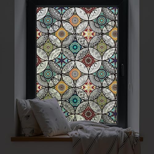 DKTIE Película de privacidad boho chic para ventana con herramientas de instalación, suaviza la luz, reduce los rayos UV, película decorativa para