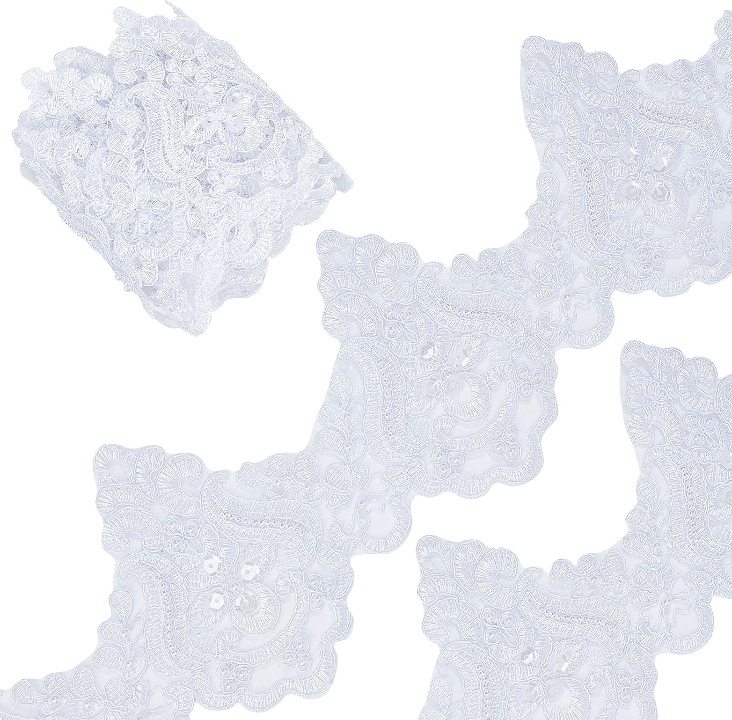 GORGECRAFT 3 Yards 5 Inch White Inelastic Embroidery Trims Polyester Lace Trim Embroidered Flower Ribbon Bead Wave Pattern Ribbons for Sewing Craft Curtain Tablecloth Slipcover Bridal DIY Cloth Decor