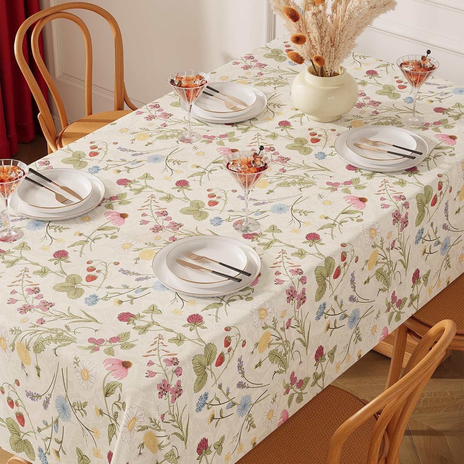 KIJyfgTR Rustic Floral Style Rectangular Tablecloth For Kitchen Worktop Decoration(Floral,140x260cm)