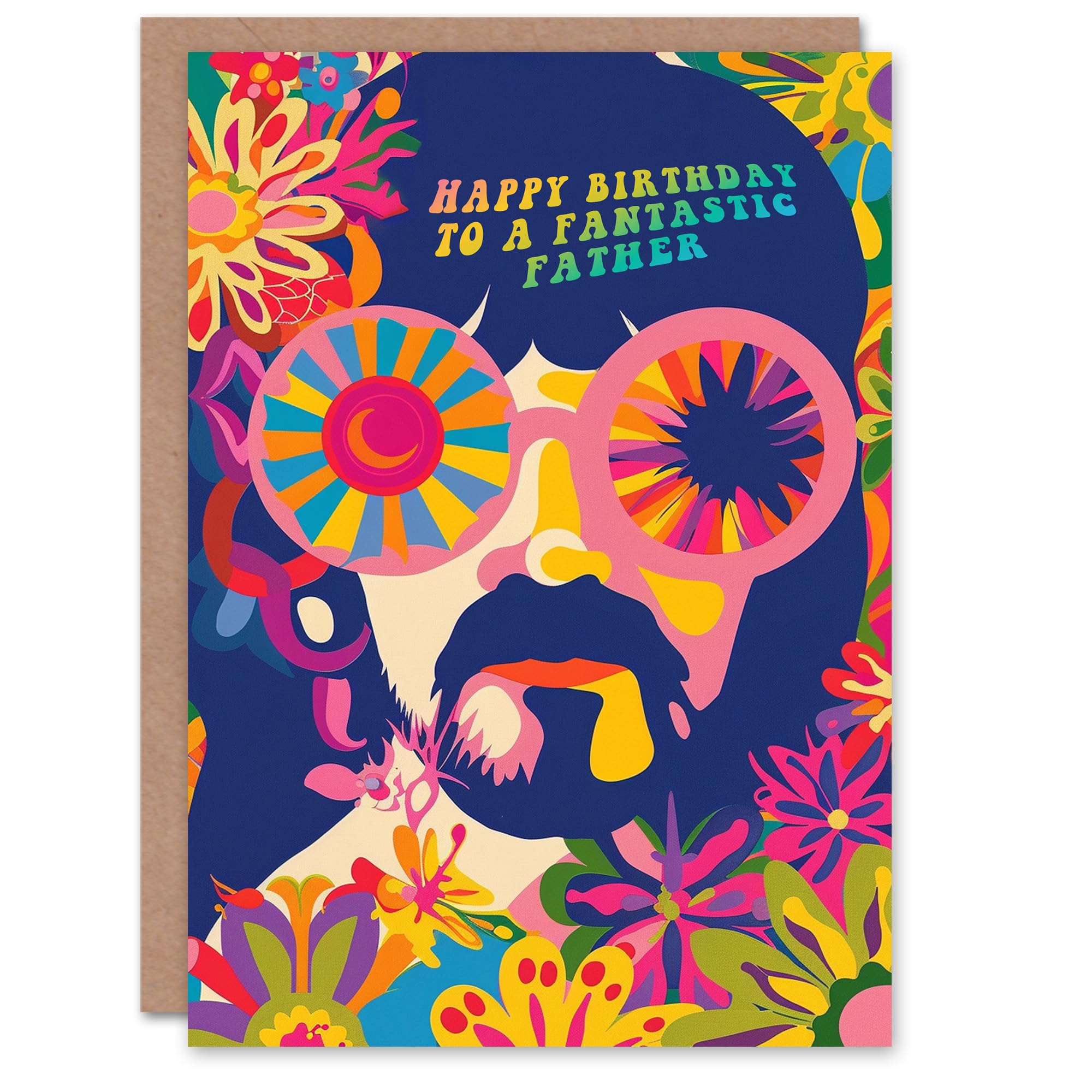 Artery8 Happy Birthday Card to a Fantastic Father Hippy Flower Power Hippie 1960's Psychedelic Trippy
