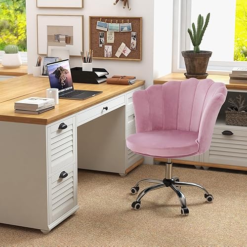 Miniatura 7 de Giantex Silla de escritorio para niños cómoda silla de trabajo para oficina en casa con ruedas silla de tocador tapizada de terciopelo con respaldo