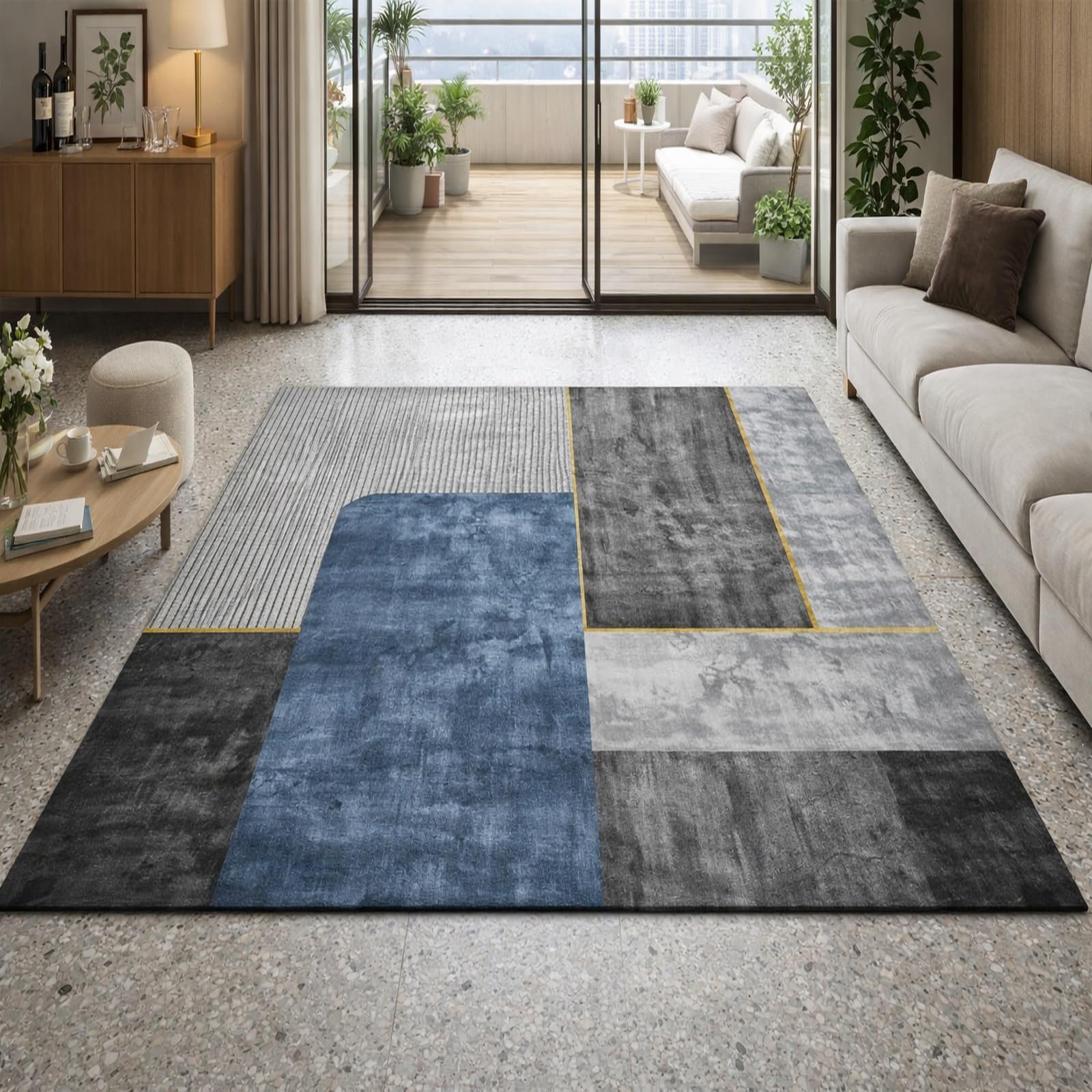 Tapis bleu marine 170x240cm anti-glisse et facile à laver pour résoudre les taches du quotidien
