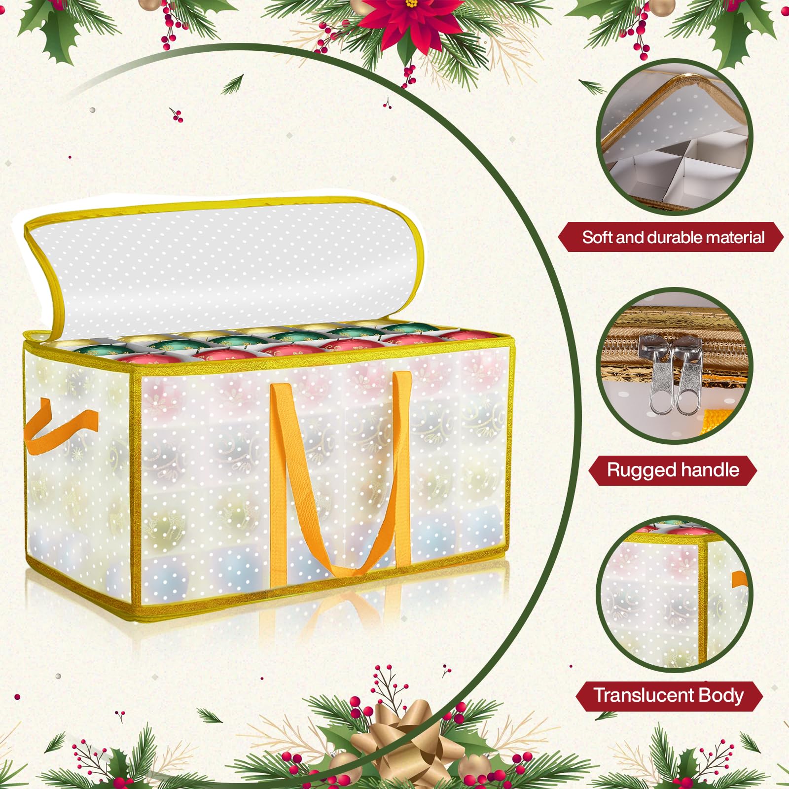 XXL Almacenamiento de Adornos para 128 Bolas Confiable y Resistente Caja de Almacenamiento de Bolas Navideñas Plegables de Adornos y Decoraciones para Árboles de Navidad