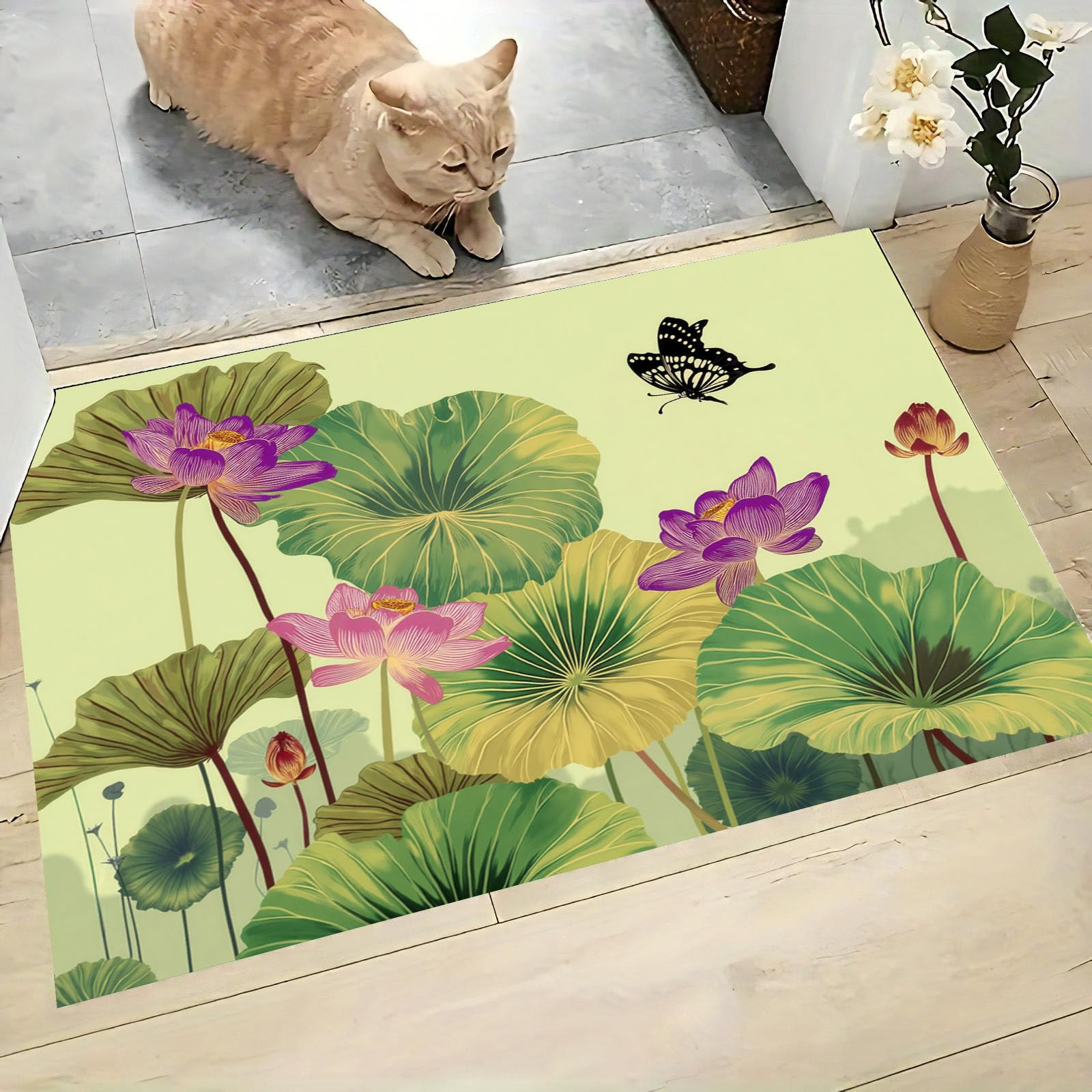 Tapis propreté antidérapant 80x120 cm avec motif lotus absorbant