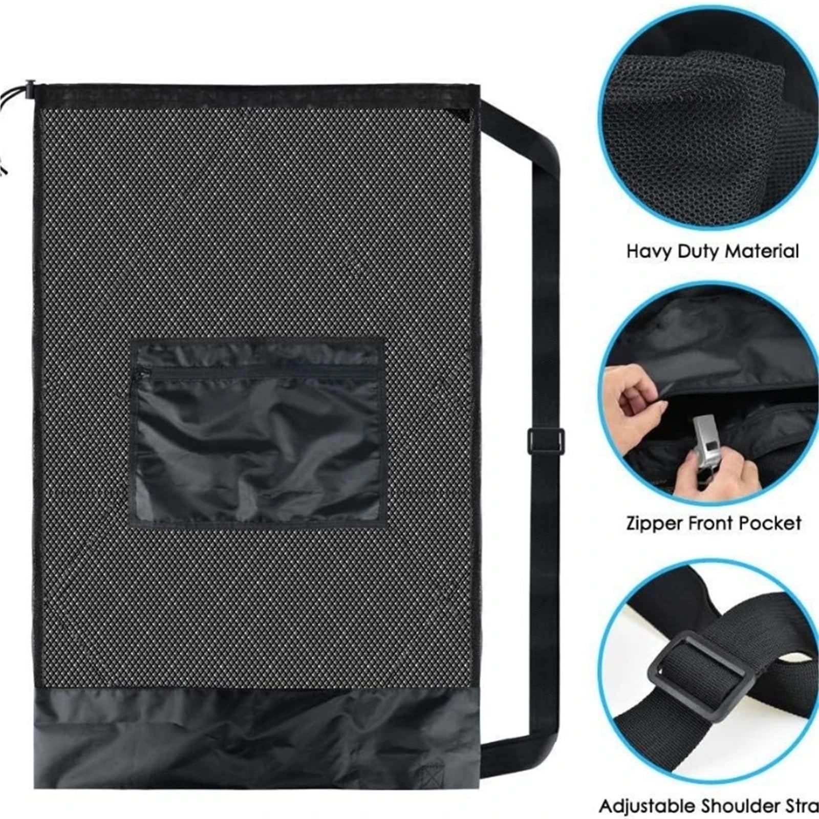 Borsa sportiva nera con coulisse, 2 pezzi, grande borsa a rete for palline, for riporre calcio, basket, pallavolo e allenamento, tracolle per Palla