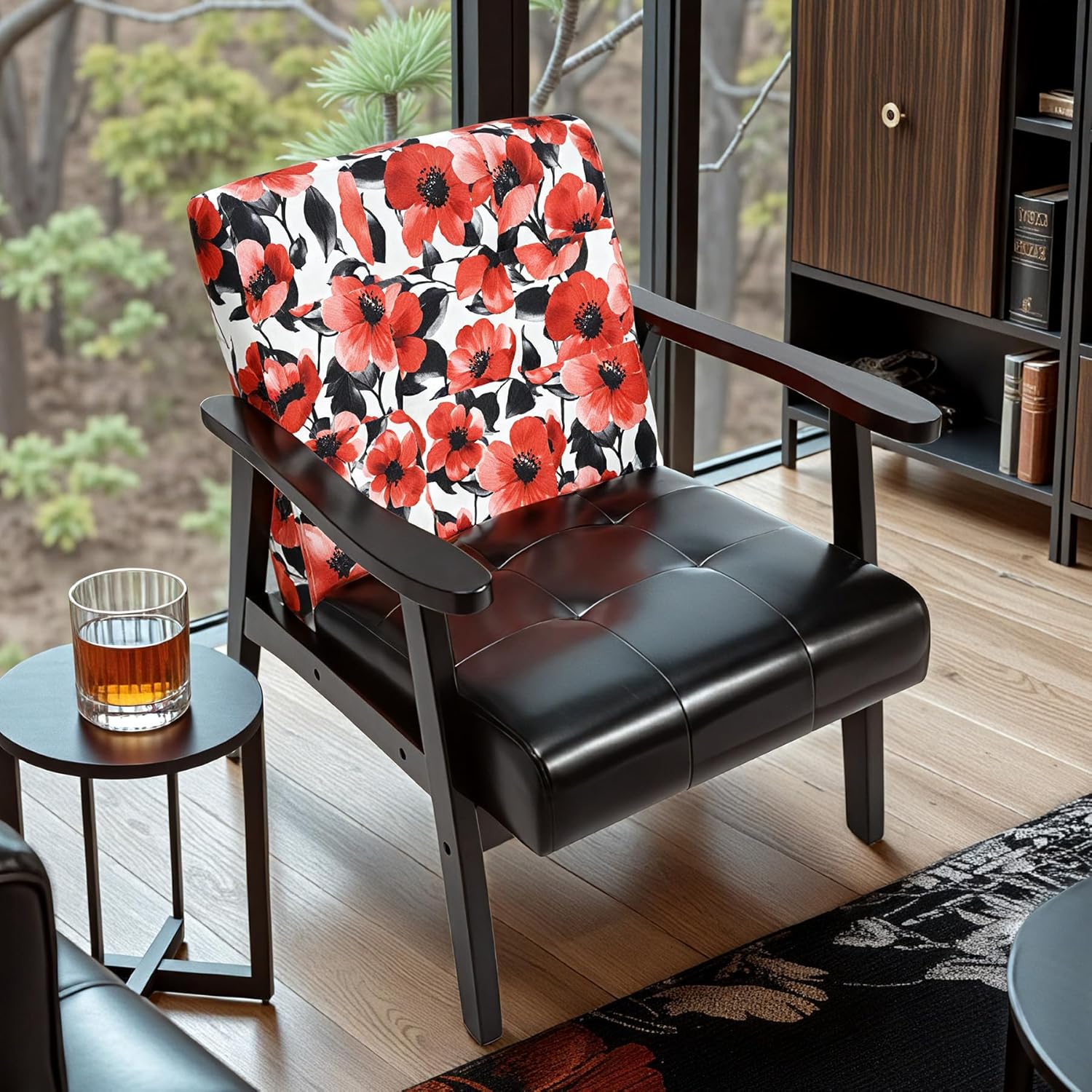 HomeMiYN 21.65'' Wide Tufted Artificial Leather Mid-Century Modern Armchair,Red