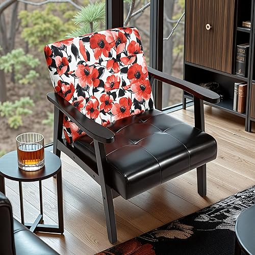 Miniatura 16 de HomeMiYN Sillón moderno de mediados de siglo de cuero artificial copetudo de 21.65 pulgadas de ancho, azul 2-Azul,Rojo -