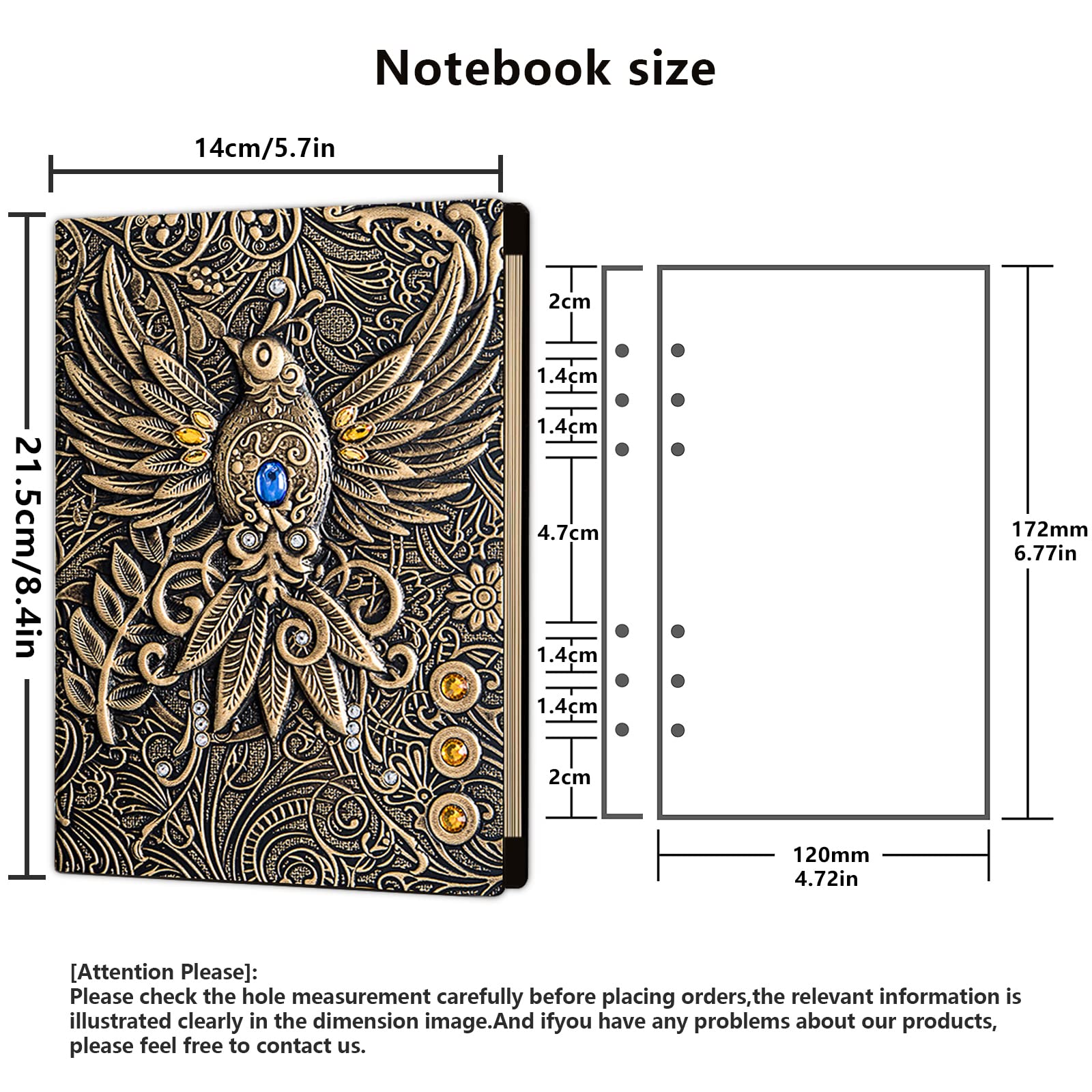 Ancient Deer Journal en relief 3D DND, classeur rechargeable à 6 anneaux et marque-page, carnet de croquis pour journal de campagne D&D, ensemble de dés Donjons et Dragons (Phénix bronze)