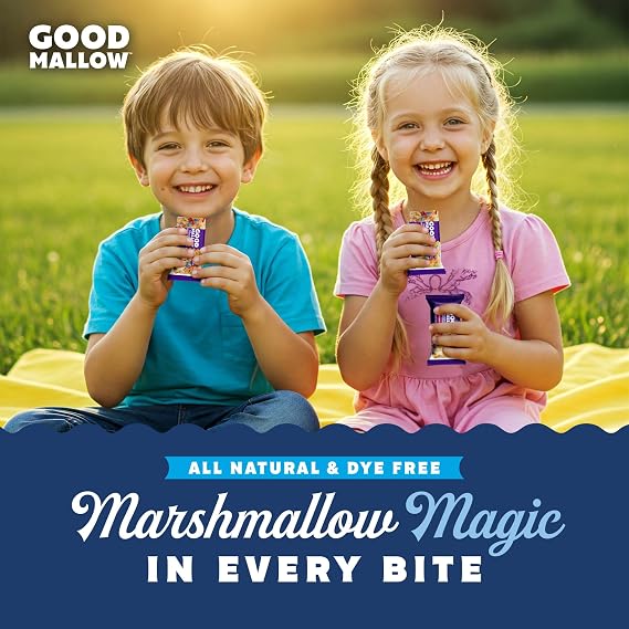 GoodMallow Vegan Rice Crispy Treats Individually Wrapped Box of 8 , Kosher Vegan Snacks, Gluten Free Dairy Free Snacks for Kids & Adults - Healthy Sweets Made with Gourmet Marshmallows , Made in USA (Birthday Cake)