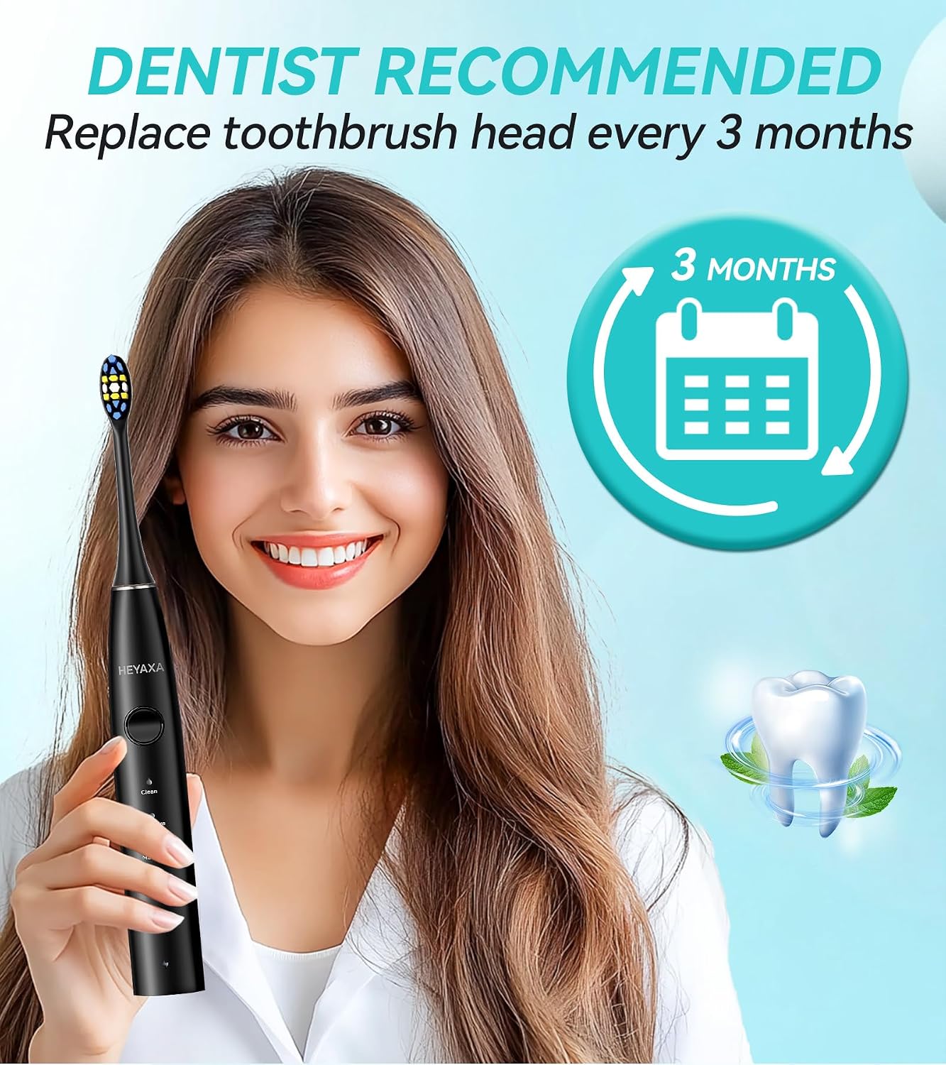 HEYAXA Water Flosser & Ultrasonic Electric Toothbrush Combo 2415WF, Replacement Toothbrush Heads, 5 Pcs, Black