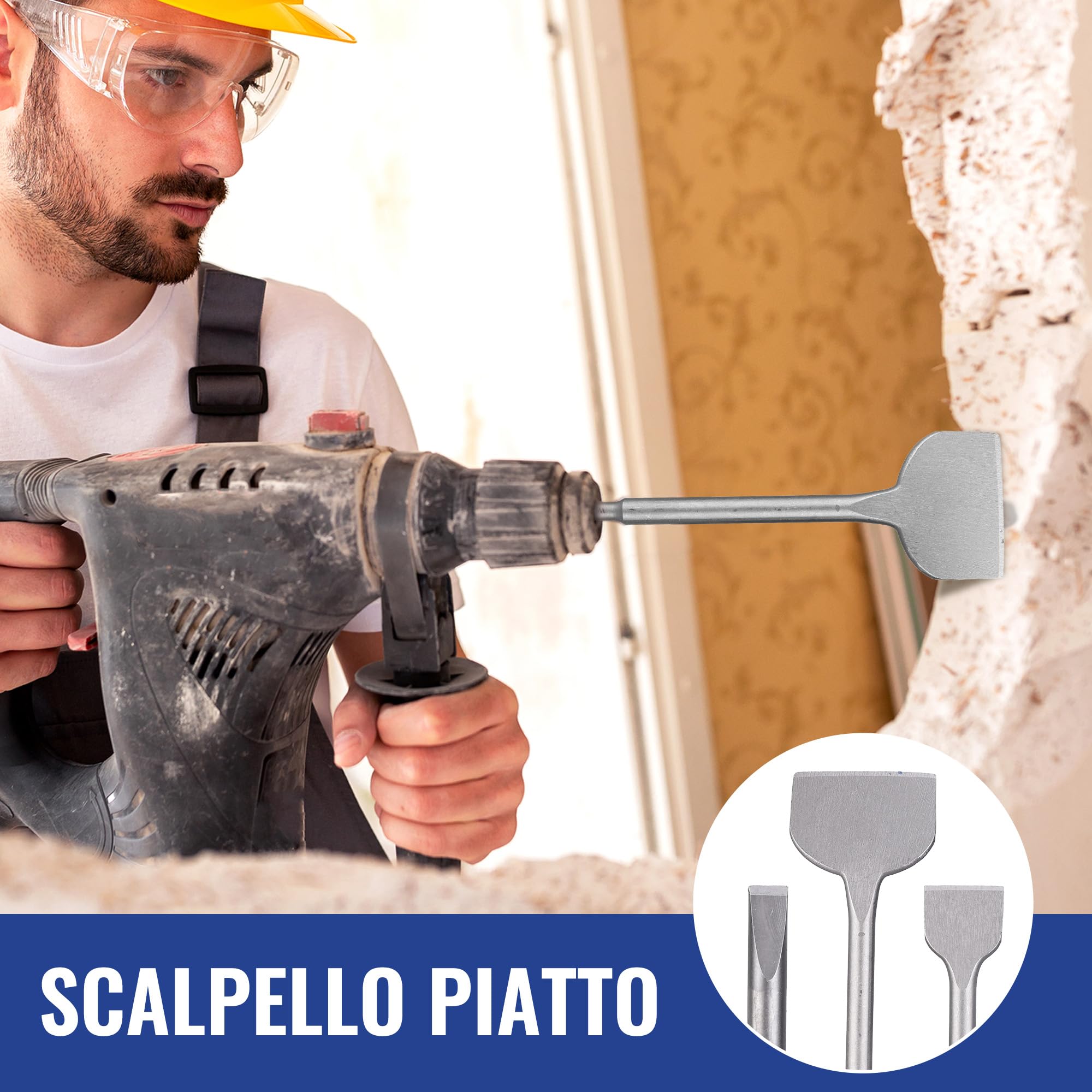 WORKPRO Set da 15 punte da trapano SDS-Plus, set di punte per trapano con mezzi punta e punta piatta per mattoni, cemento, pietra, calcestruzzo e muratura, accessori per martello perforatore