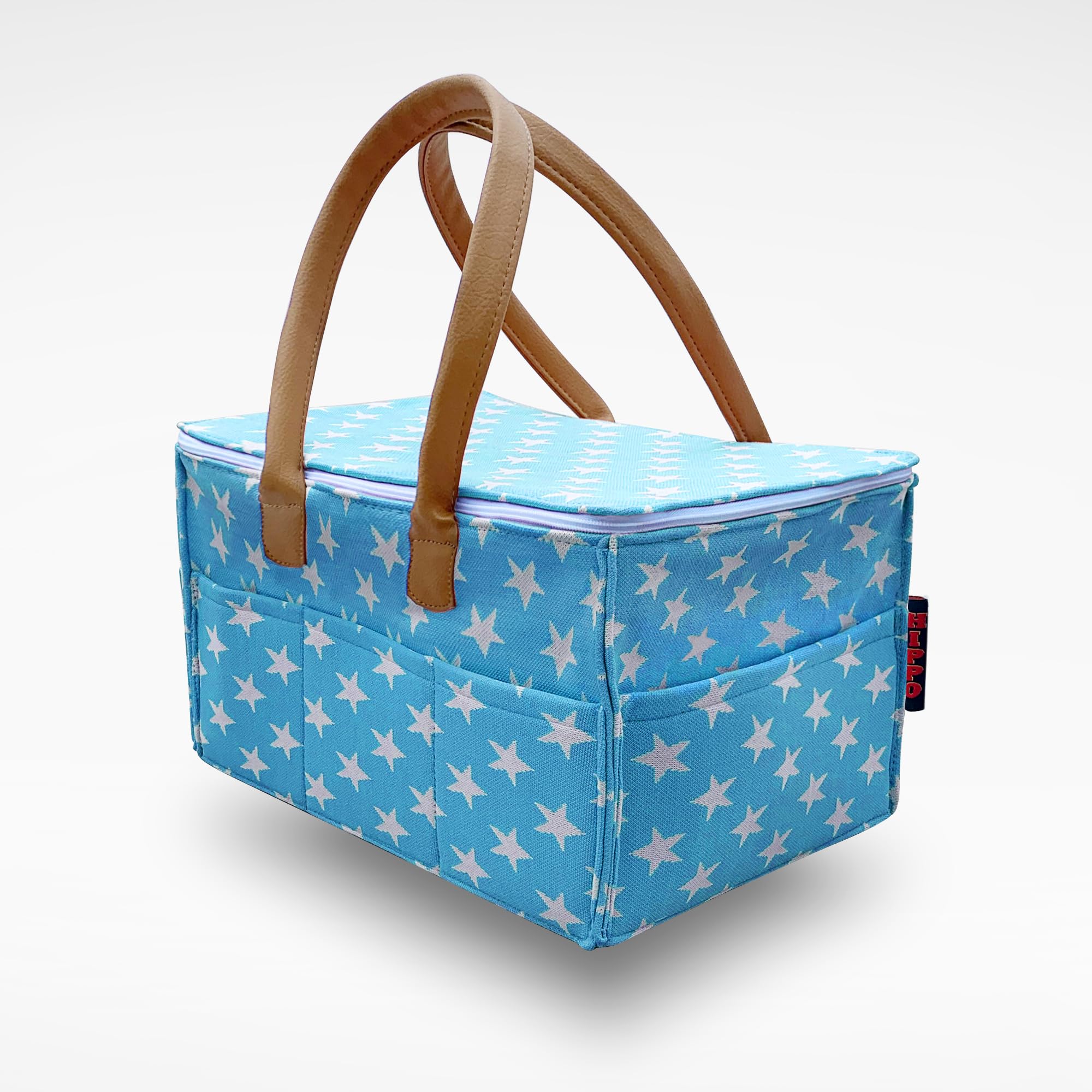 HIPPO Cute Diaper Caddy Bag With Lid Protection For Smart Mothers, Baby Diaper Caddy Organizers Baby Wipes Felt Storage, Nursery, Foldable And Portable (Blue-Star, Large)-image-7