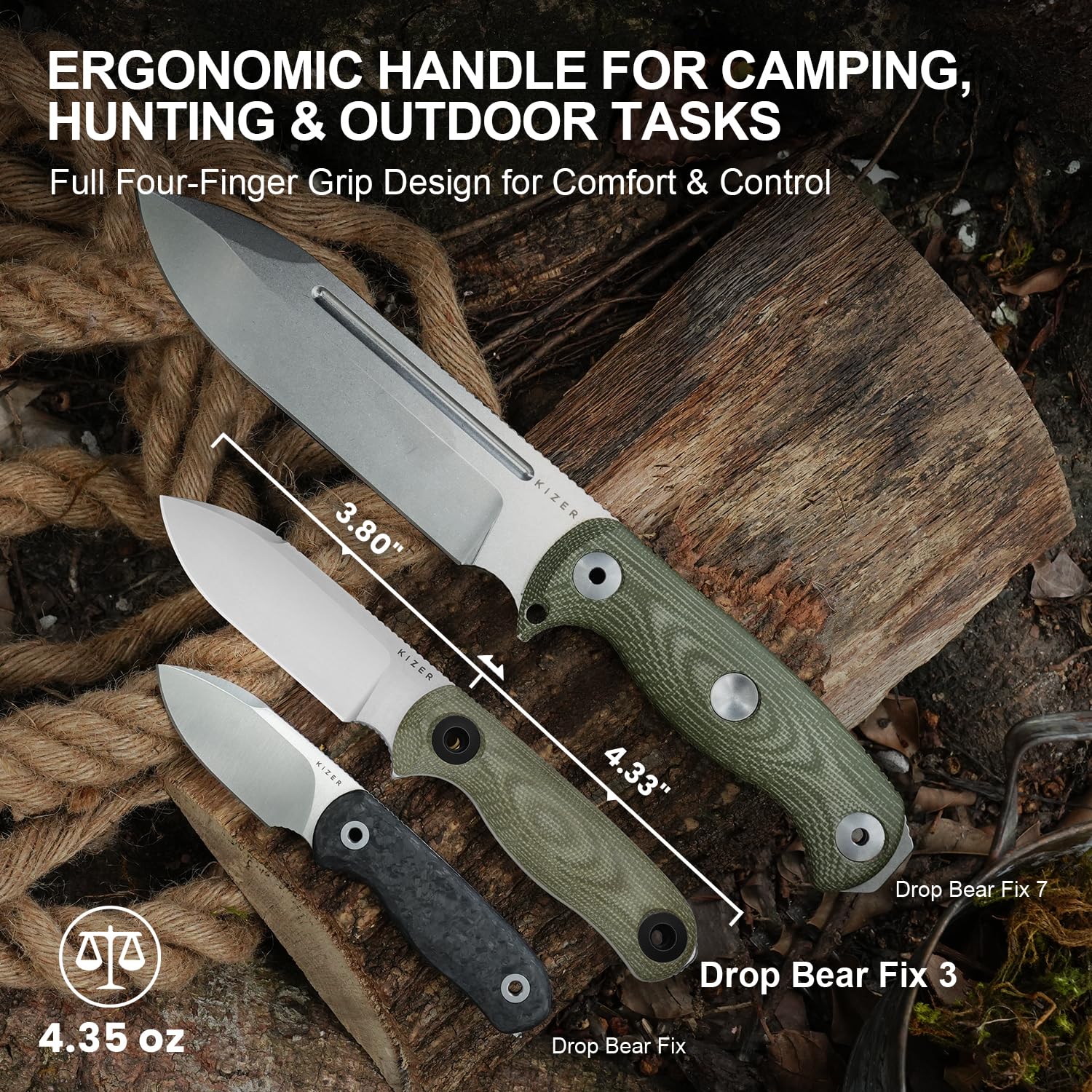 Kizer Drop Bear Fix 3 Couteaux à Lame Fixe, 1101A2