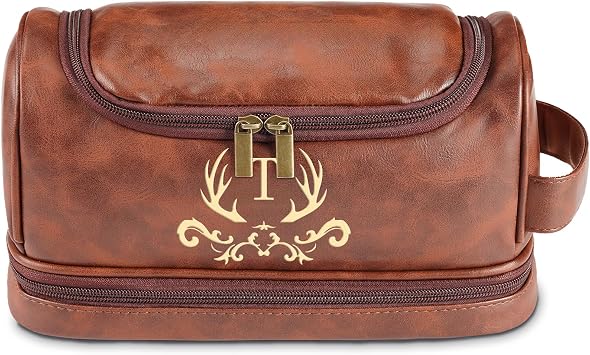 Personalized Toiletry Bag for Men, Gifts for Father days Valentines Day, Large Engraved Initials Travel Bags Leather Cosmetic Bag for Mens, Husband, Boyfriend, Gift 2026