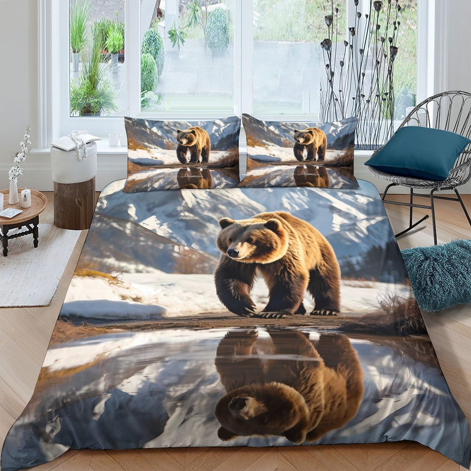 Ctjqhvkz Style-4 3D Printed Brown Bear Reflection Fitted Sheet Microfiber Soft Bed Sheet For Bedroom Guest Room Dorm Decor Mattress Protection Single（135X200cm）