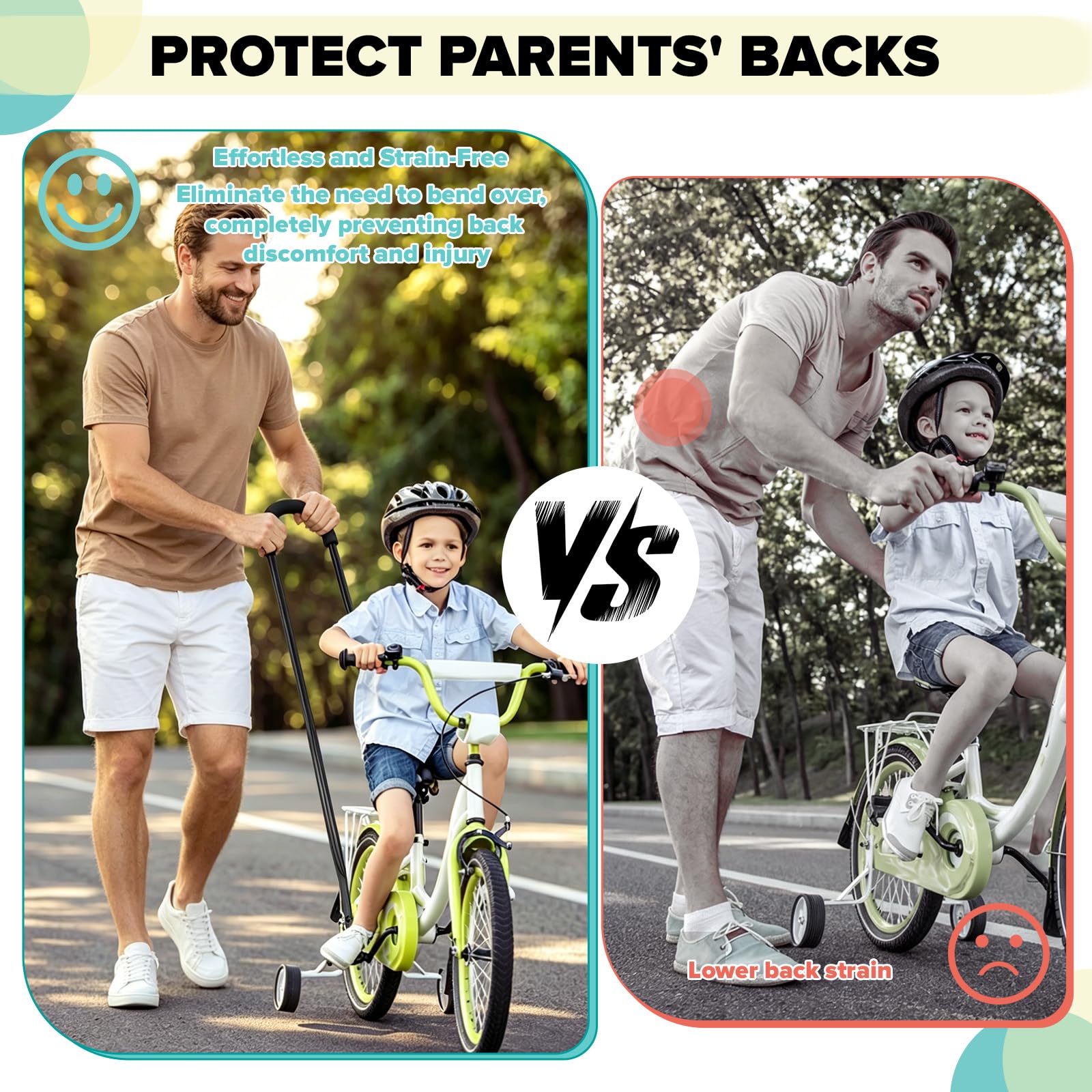 CHRI Barra de bicicleta para bicicleta infantil, ayuda de aprendizaje, barra de empuje universal, longitud ajustable, 21-29 pulgadas, para bicicletas y ruedas, mango cómodo, sin necesidad de agacharse