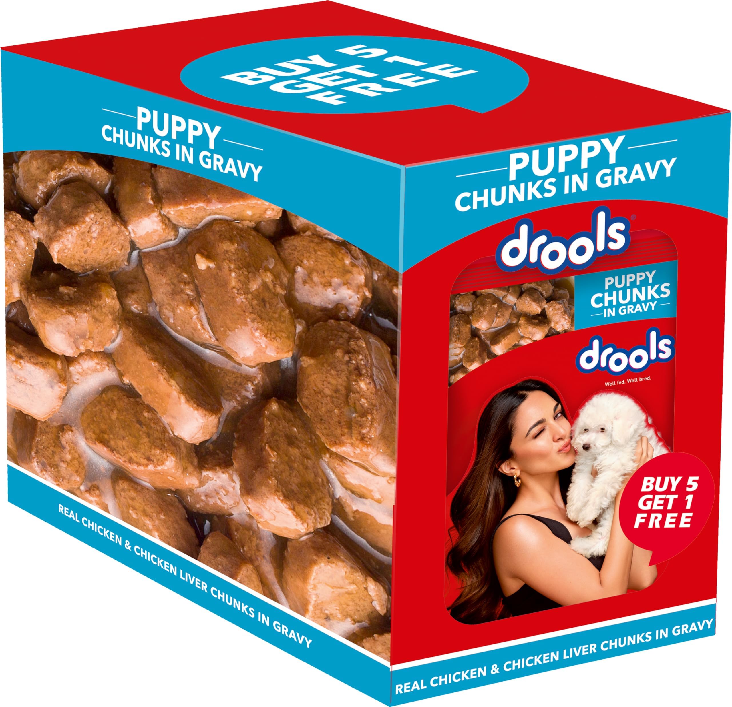 - Drools Puppy Wet Dog Food 0.9kg (150g x 6 Packs) | Real Chicken & Chicken Liver Chunks in Gravy | Better Digestibility & Overall Health | Supports Healthy Skin & Coat | Maintains Joint Health