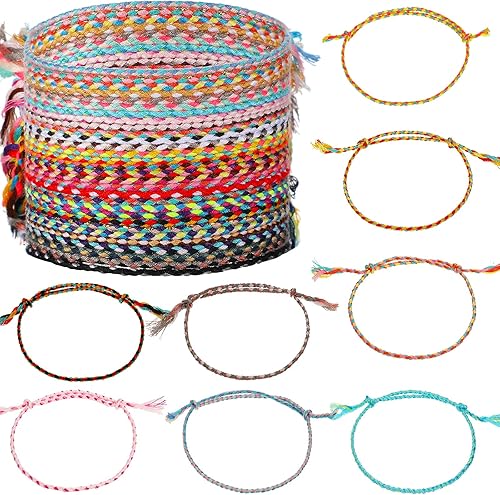 30 pulseras de la amistad, hechas a mano, trenzadas, hechas a mano, pulsera de cuerda impermeable, cordón de muñeca bohemio ajustable para mujeres y