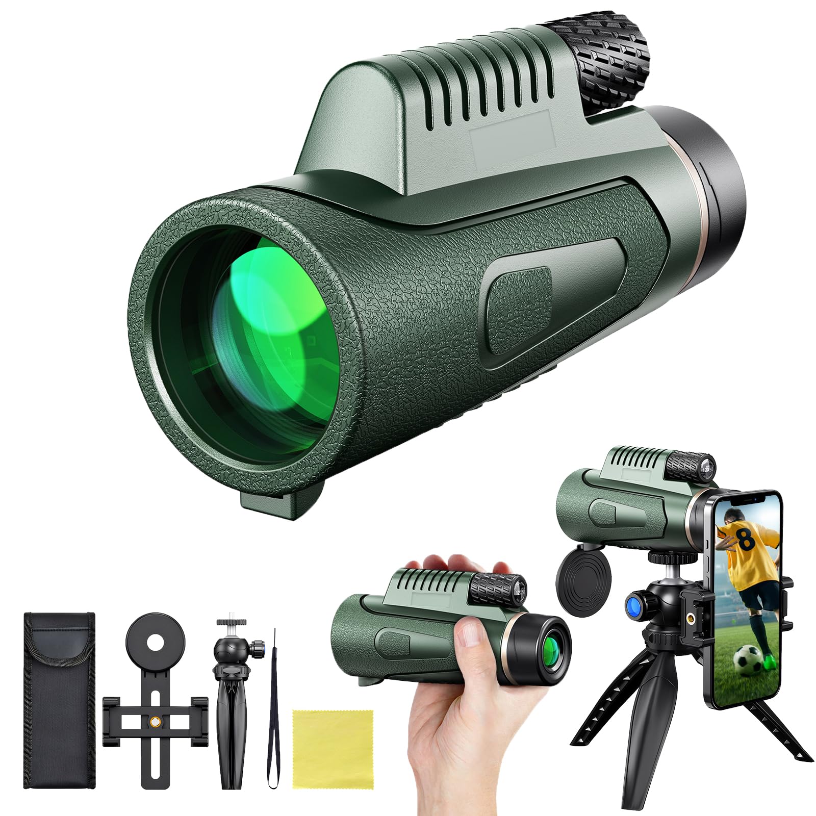 12 X 50 Telescopio Monocular Prisma BAK4 Revestimiento Múltiple Trípode Soporte para Smartphone Impermeable Monocular para Adultos para la Observación de Aves Senderismo Caza