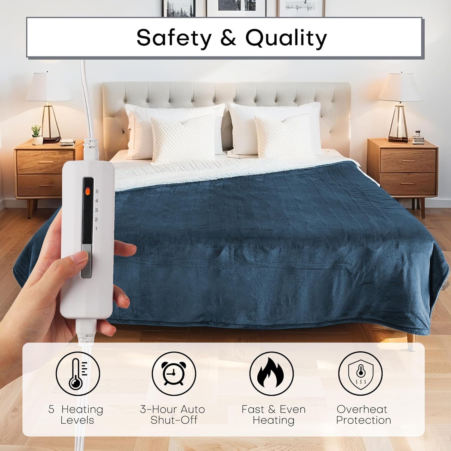 Electric Blanket Twin Size 62" x 84" Thickened Flannel and Sherpa Heated Blanket,10 Hours Timer Auto-Off,5 Heating Levels,for Bedroom Office Couch,Dark Green - Image 3