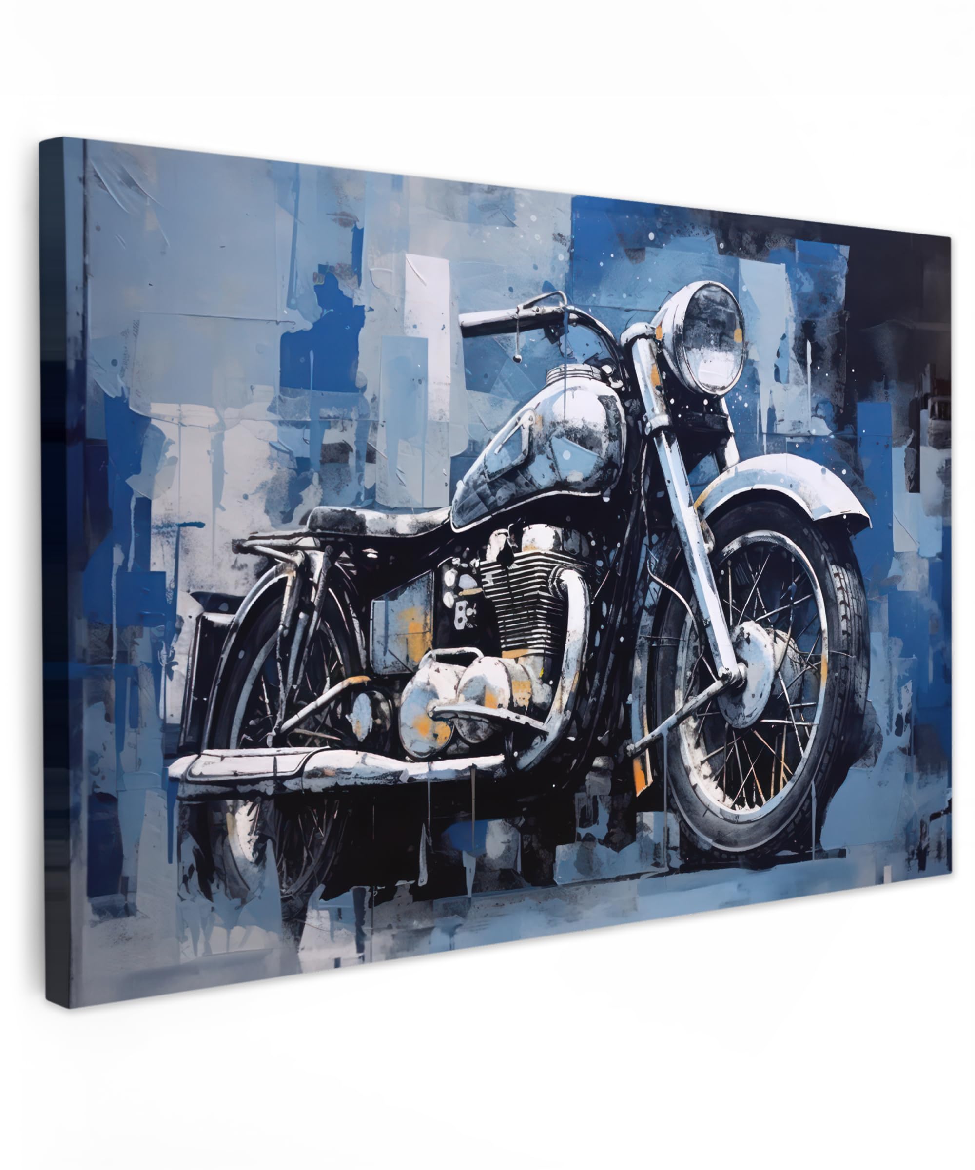 MuchoWow© Canvas Wall Art Work 35"x24" / 90x60 cm Room Decor Painting Wallfillers Picture Decoration Prints Motorbike - Blue - Pastel