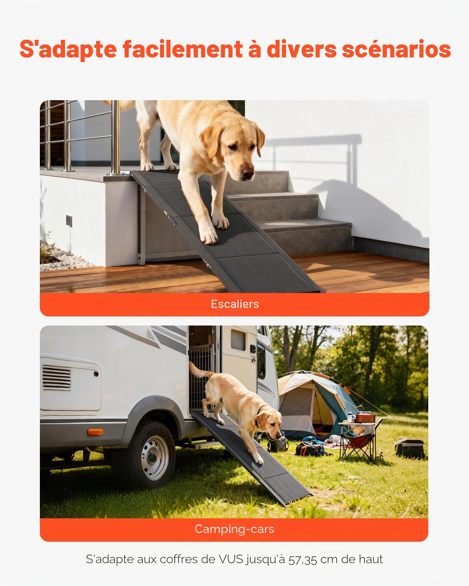 VEVOR Rampe pour Chien Pliable 160 x 43,2 cm 113 kg Surface Antidérapante Tissu Oxford pour Animaux de Compagnie