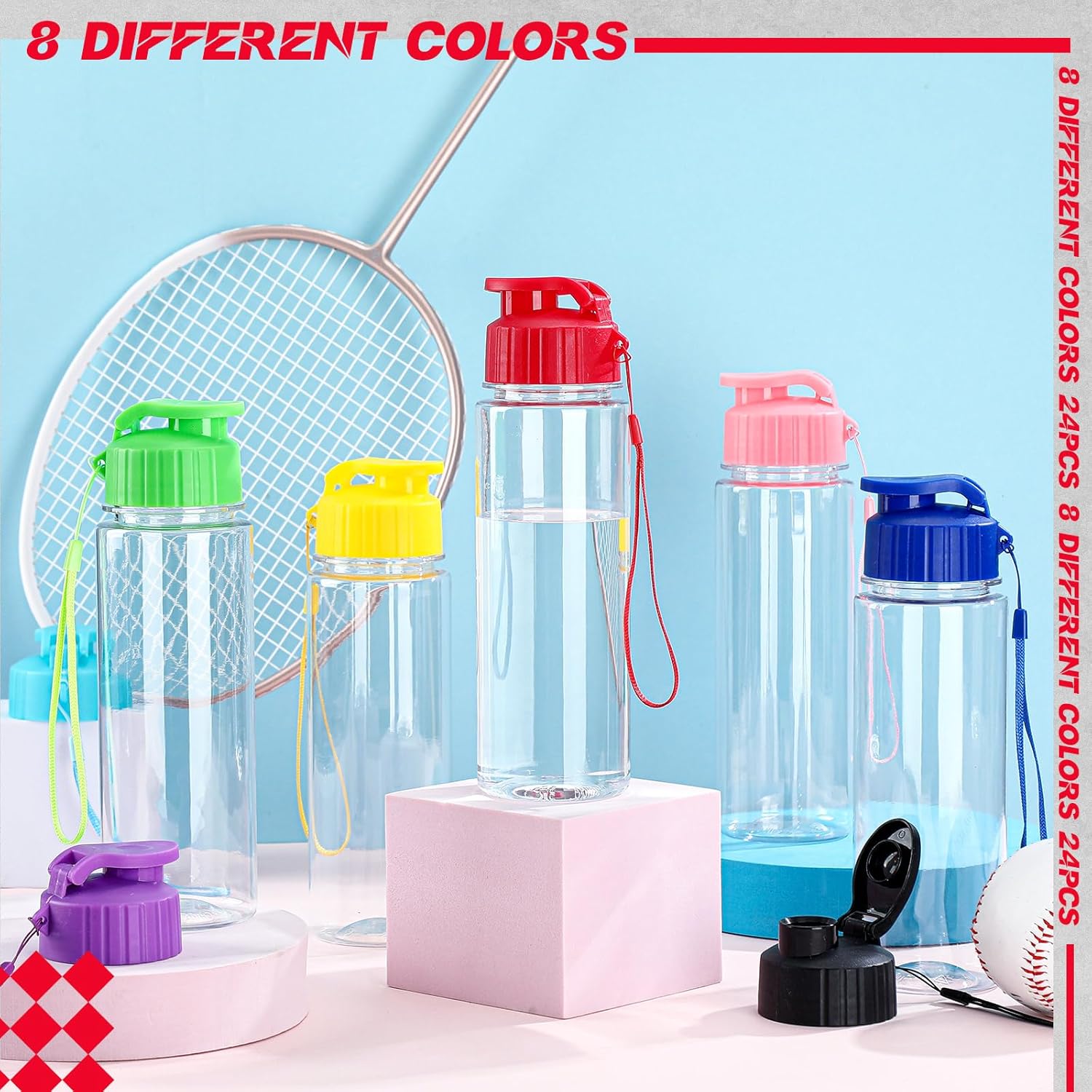 24 Pcs 17 oz Plastic Water Bottles Bulk Large Reusable Leak Proof Flip Top Sports Gym Water Bottles with Handle Strap for Kids and Adults for Summer School Travel - Image 6