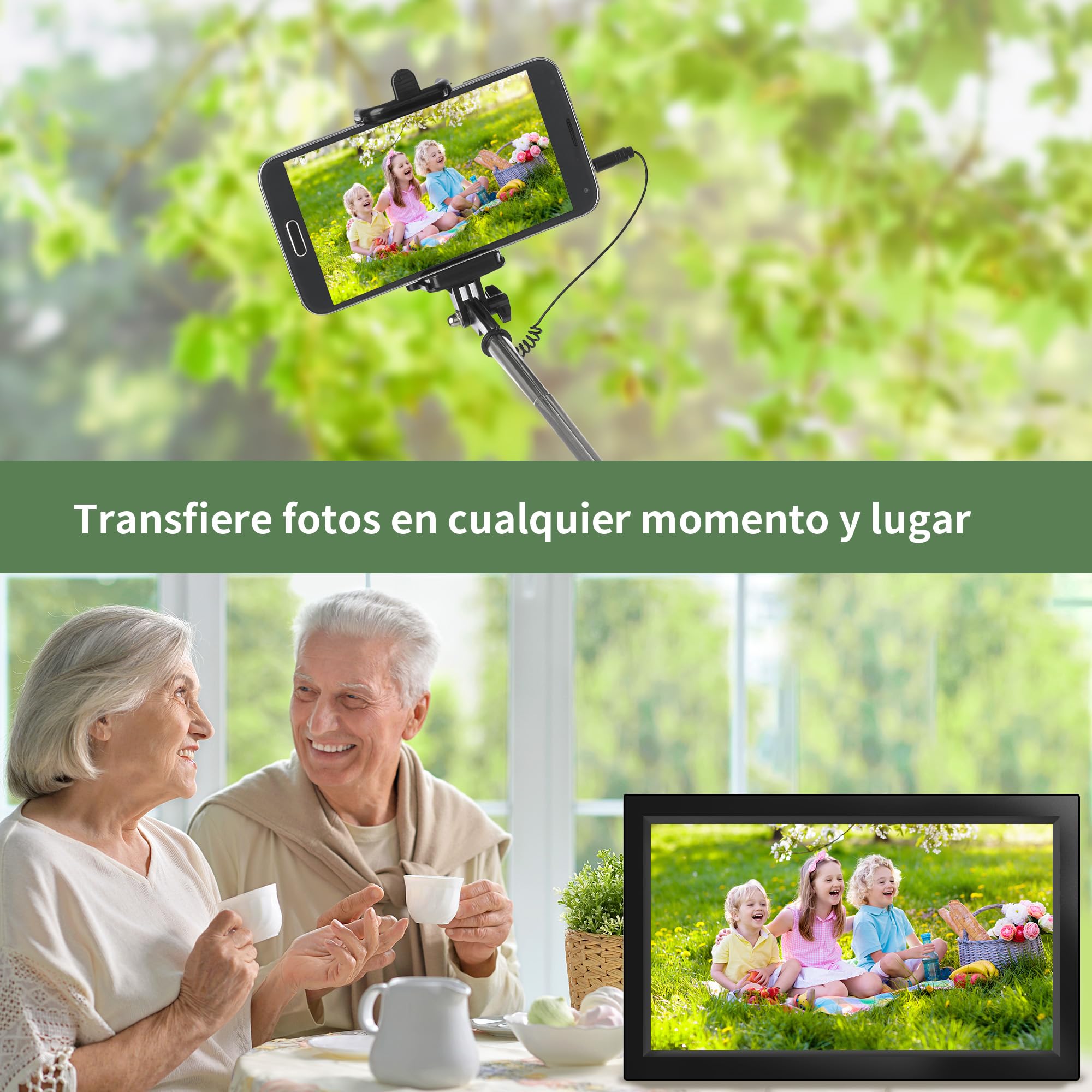 Veidoo Marco de fotos digital WiFi grande de 15.6 pulgadas con pantalla táctil IPS de 1920 x 1080, memoria integrada de 32 GB, rotación automática y montaje en pared, marco digital para compartir