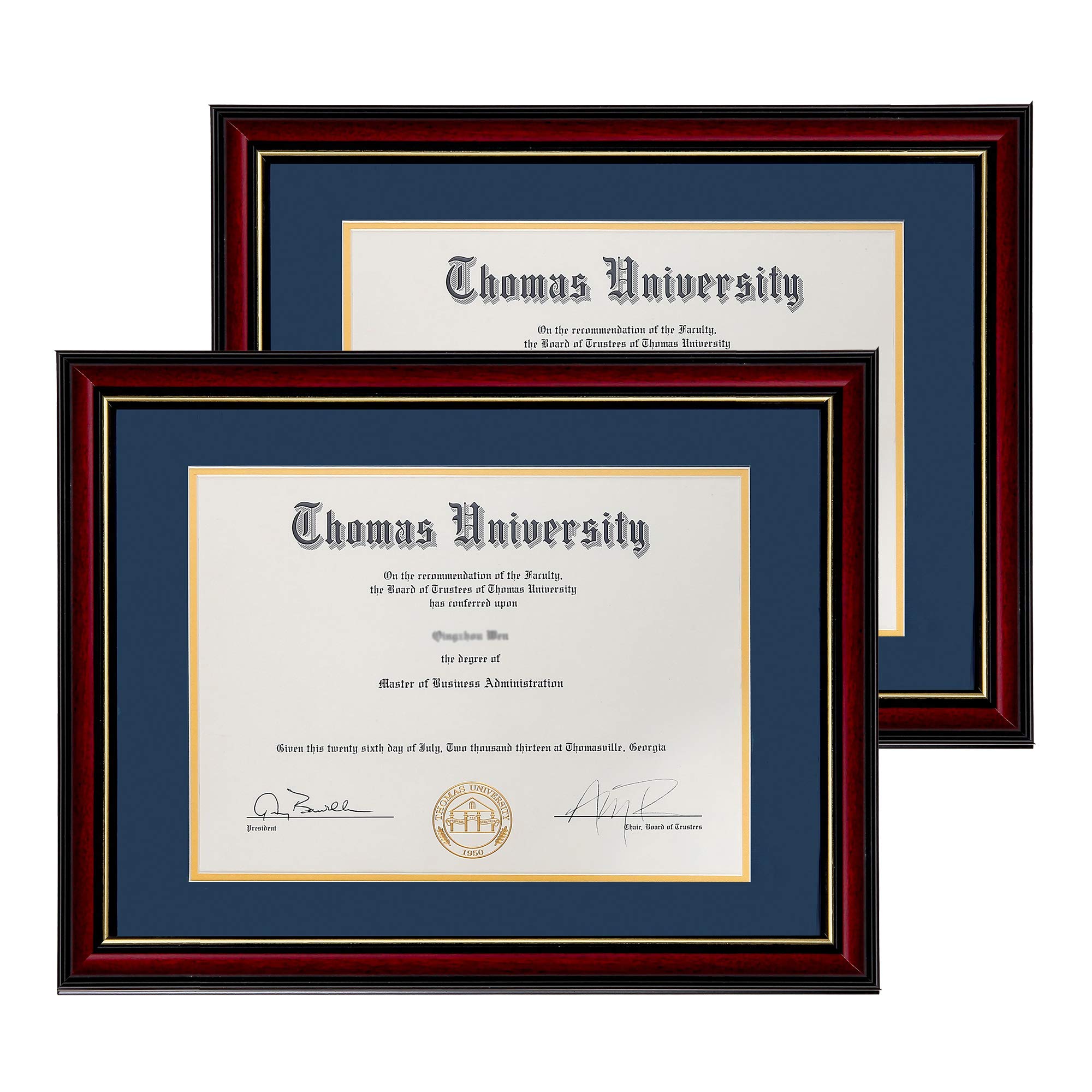 Buy ship Diploma Frame Real Wood & Glass Golden Rim Sized 8.5x11 Inch