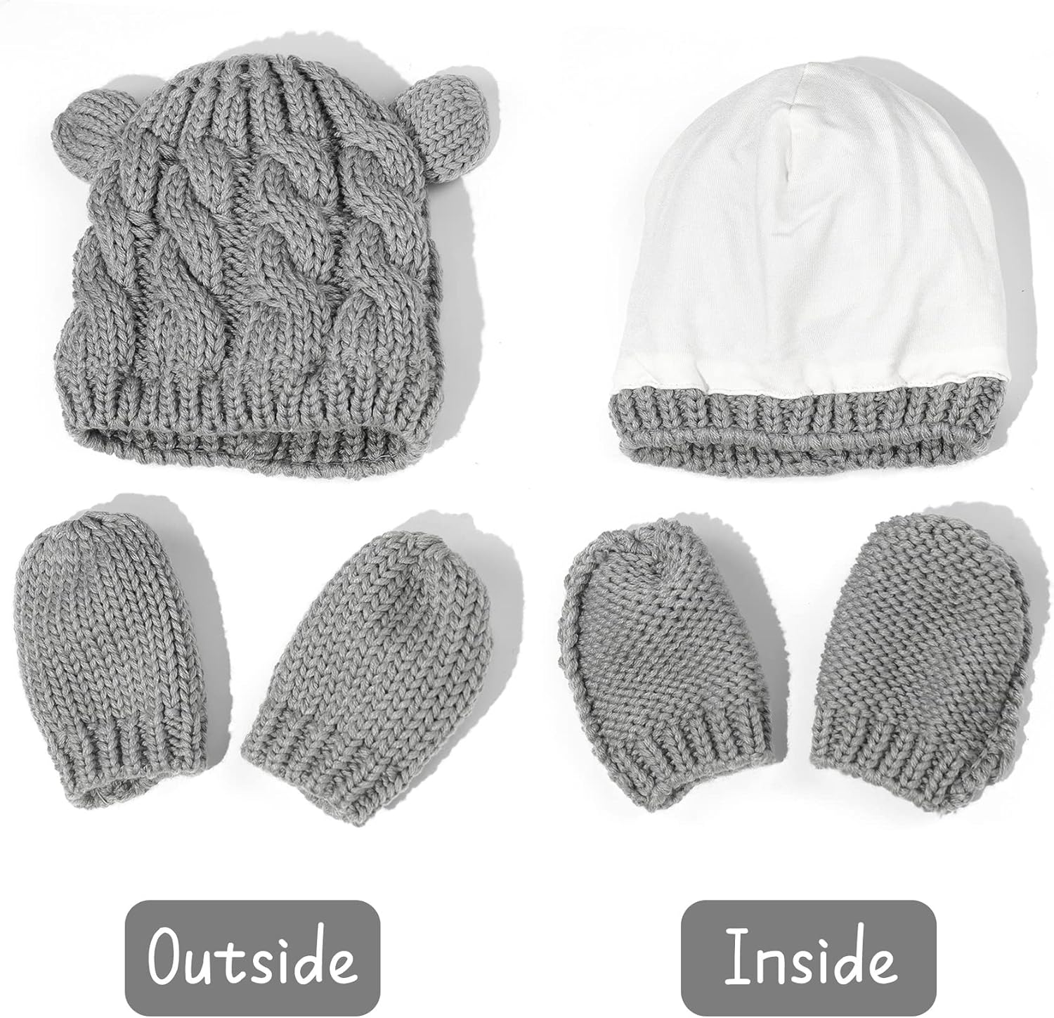 Infant Winter Beanie Hat Mittens Set Newborn Baby Toddler Warm Knitted Hat Glove Set for Girls Boys - Image 3