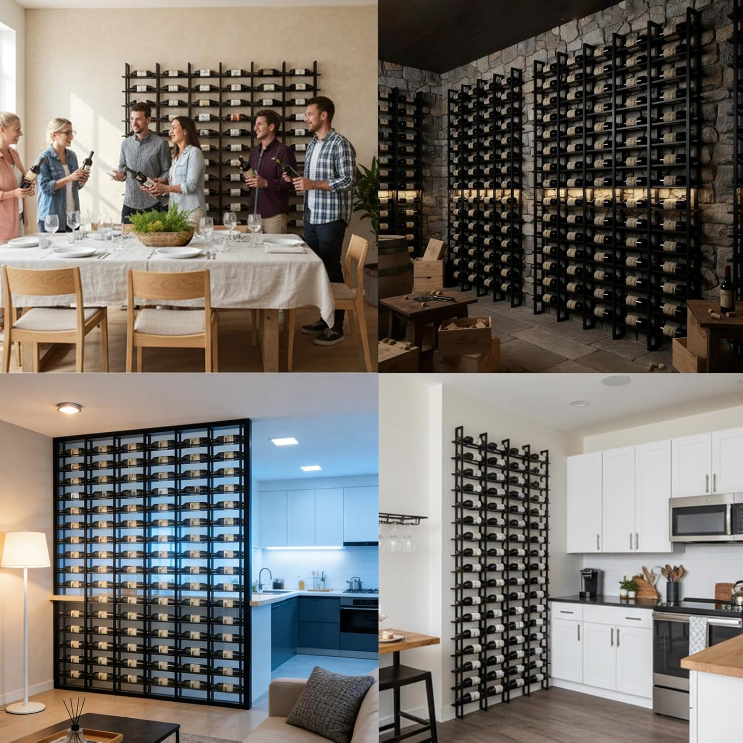 Large Wall Mount Wine Rack, 16 Tier 48 Bottle Wine Storage Organizer Display Holder, Metal Liquor Display for Wine Cellars, Home Bars, Kitchens, and Dining Rooms